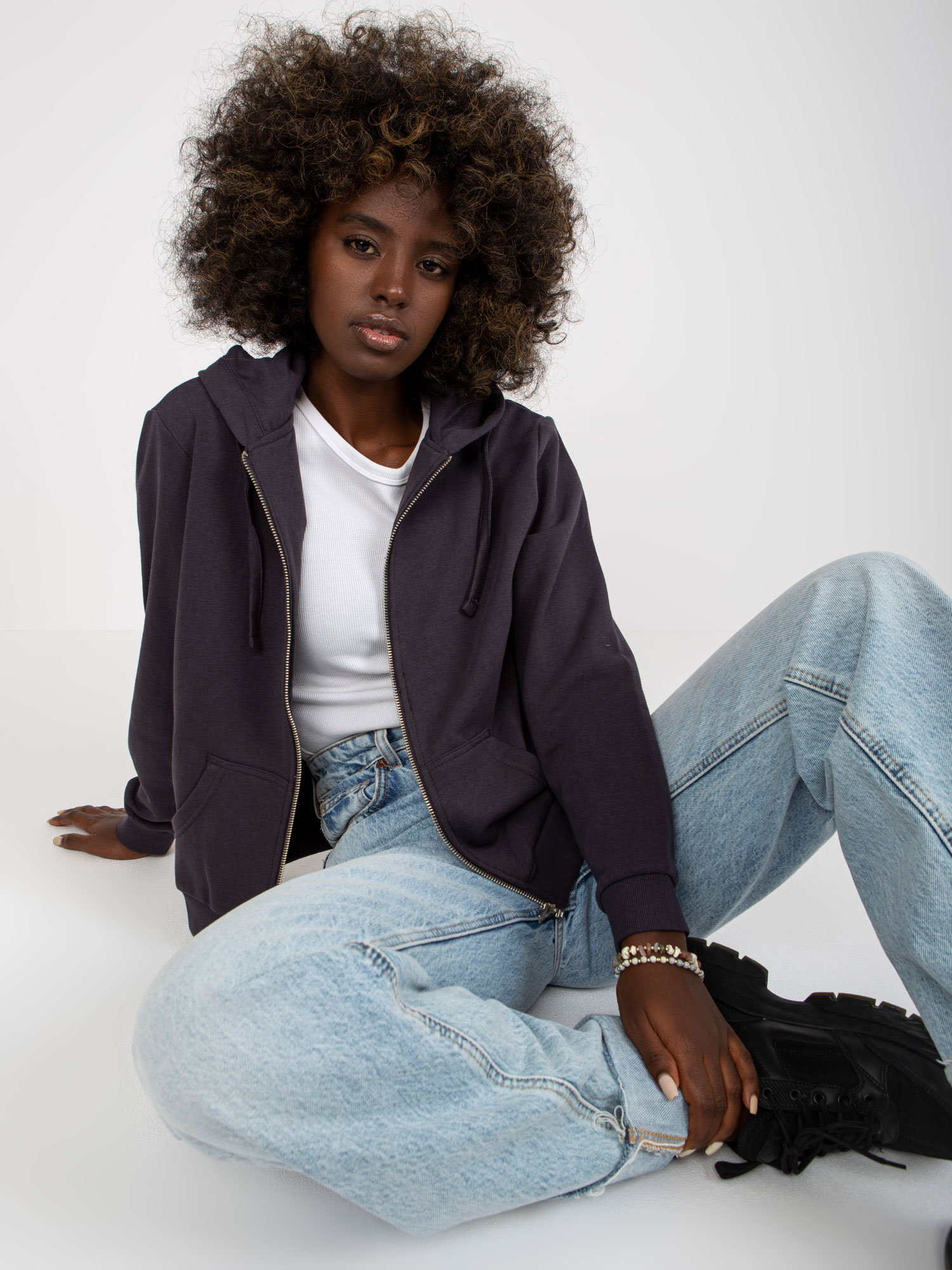 Graphite zip-up hoodie with pockets