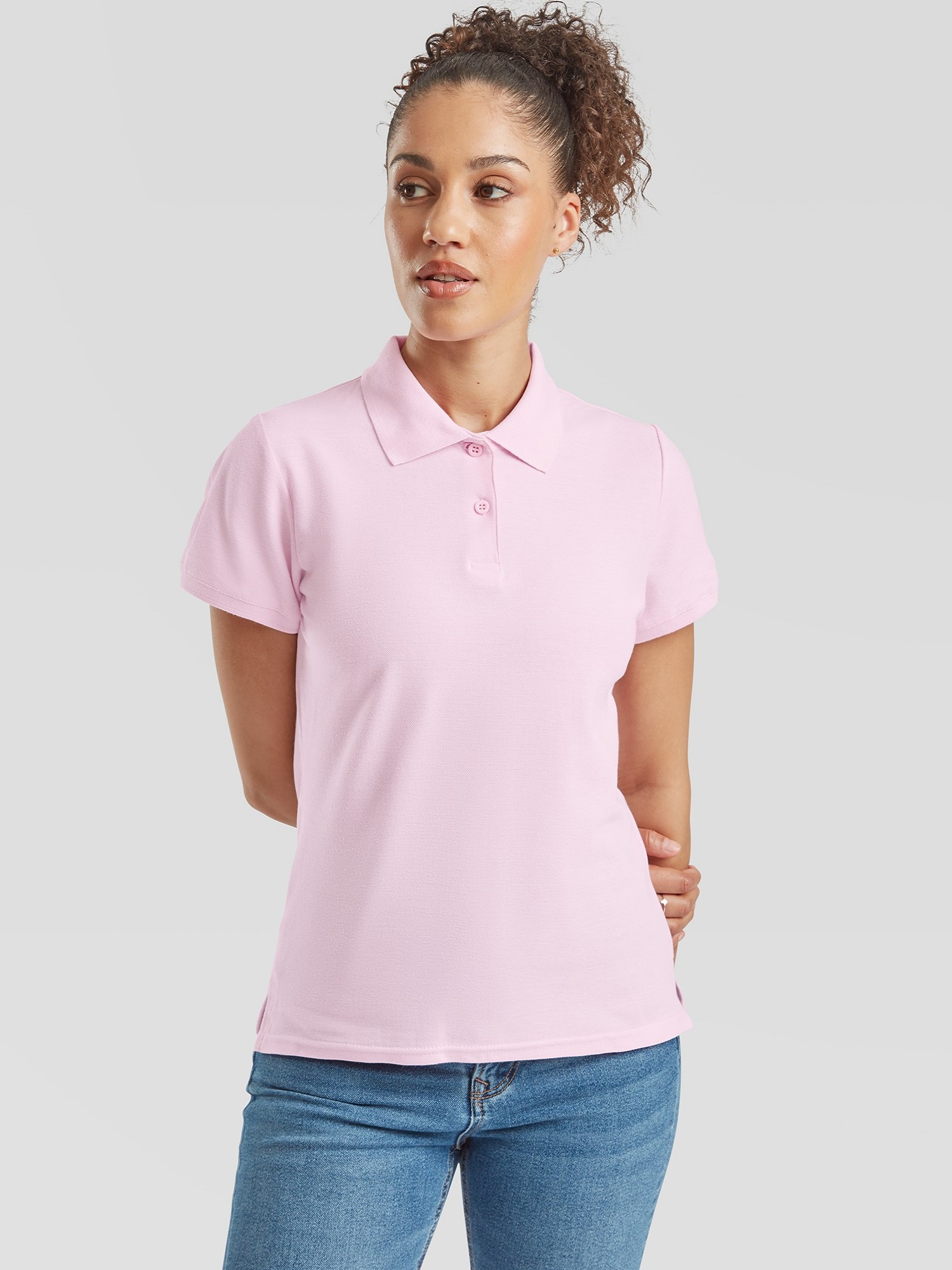 Levně Polo Fruit of the Loom Pink Women's T-shirt