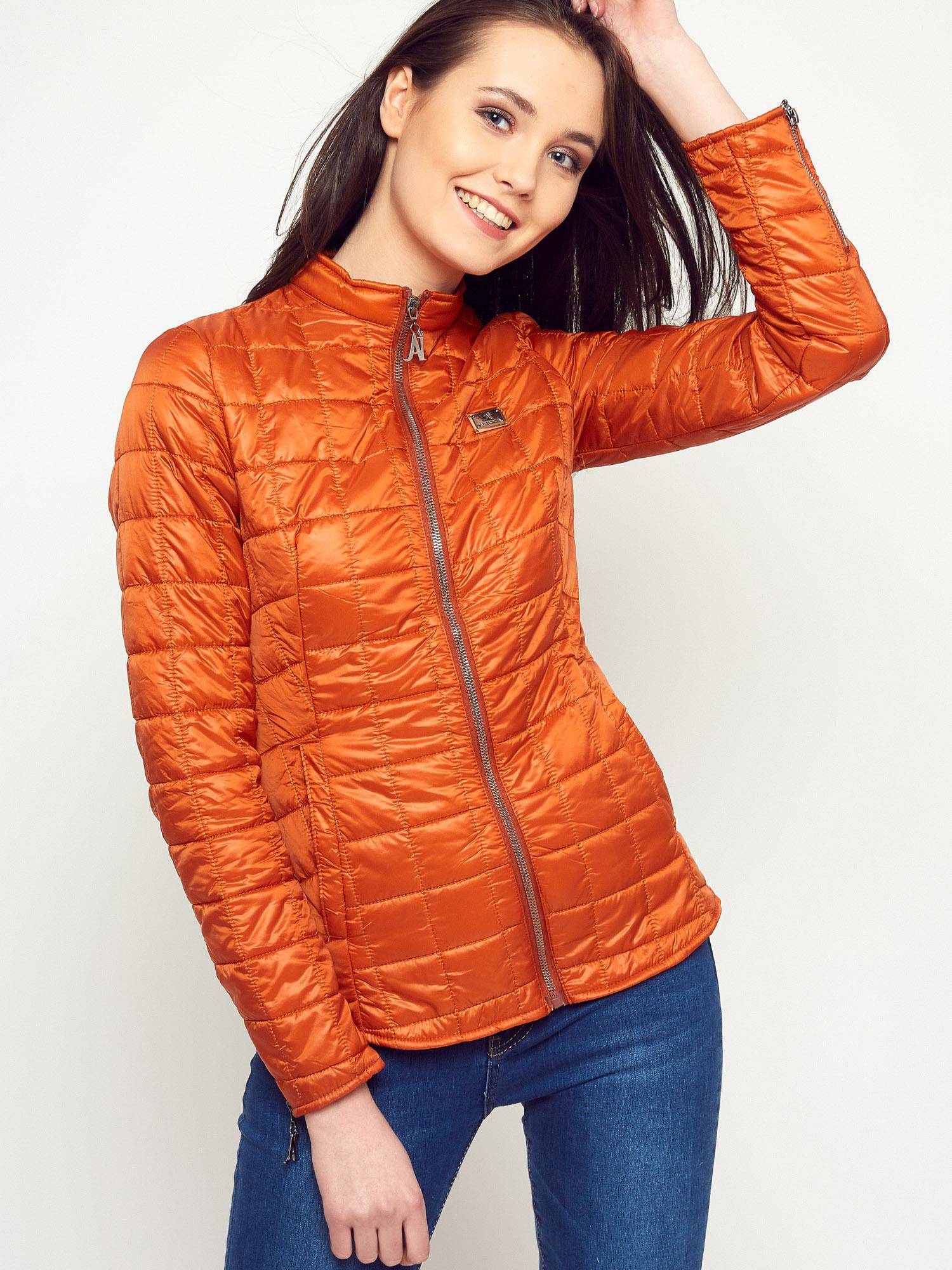 Quilted jacket with stand-up collar orange
