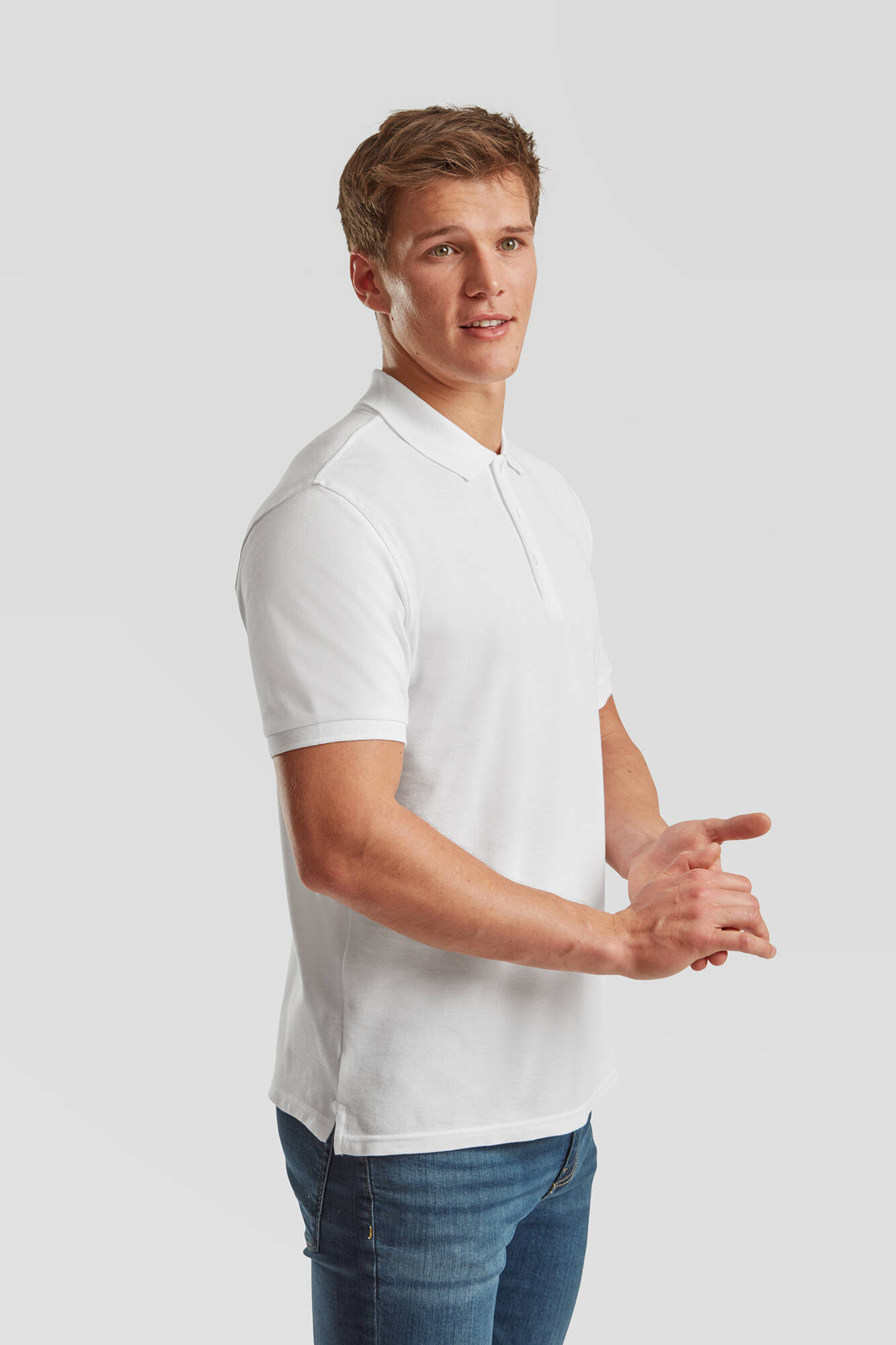 White Men's T-shirt Iconic Polo 6304400 Friut of the Loom