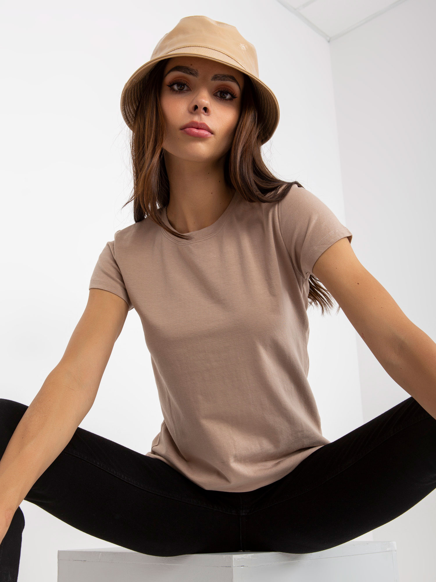 Beige cotton women's t-shirt BASIC