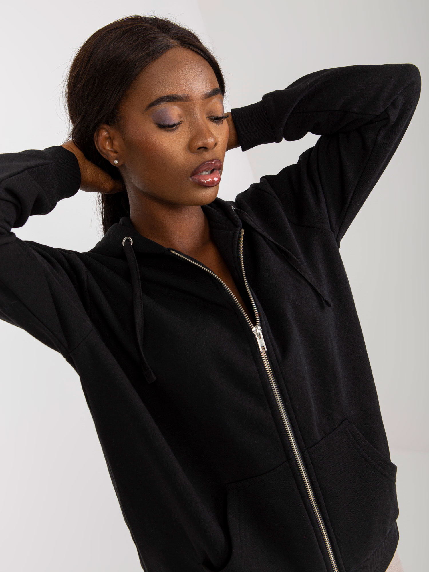 Black zip-up hoodie with pockets
