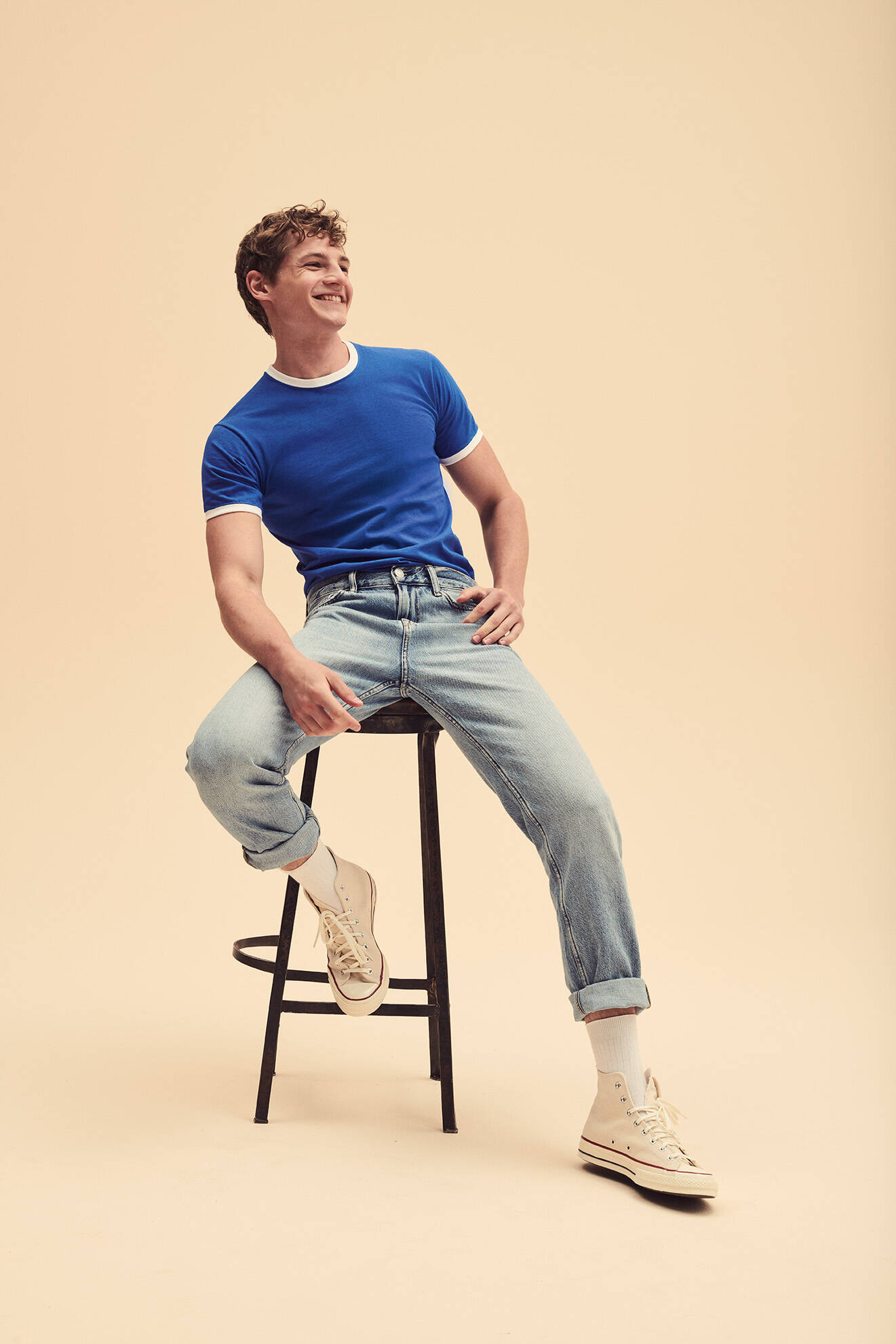 Ringer Fruit of the Loom Blue T-shirt