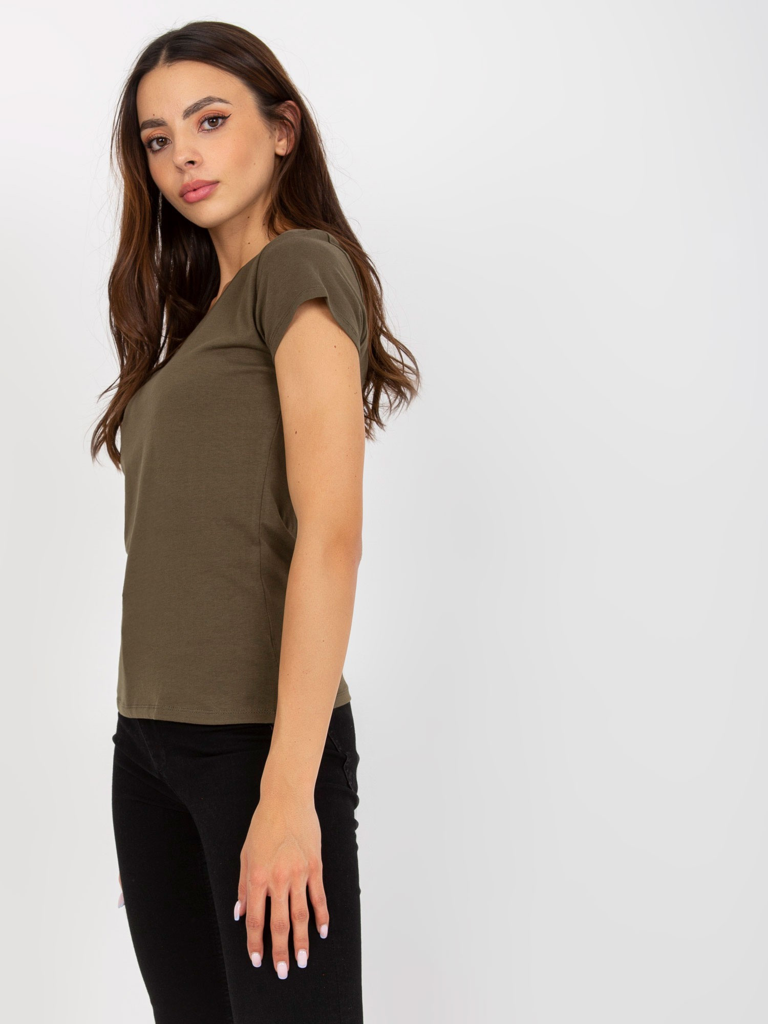 Khaki cotton v-neck t-shirt