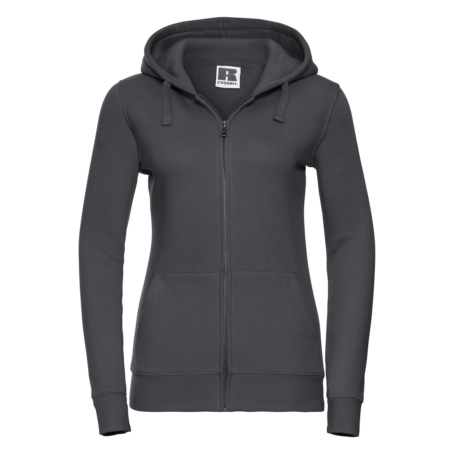 Dark grey women&#039;s hoodie with Authentic Russell zipper
