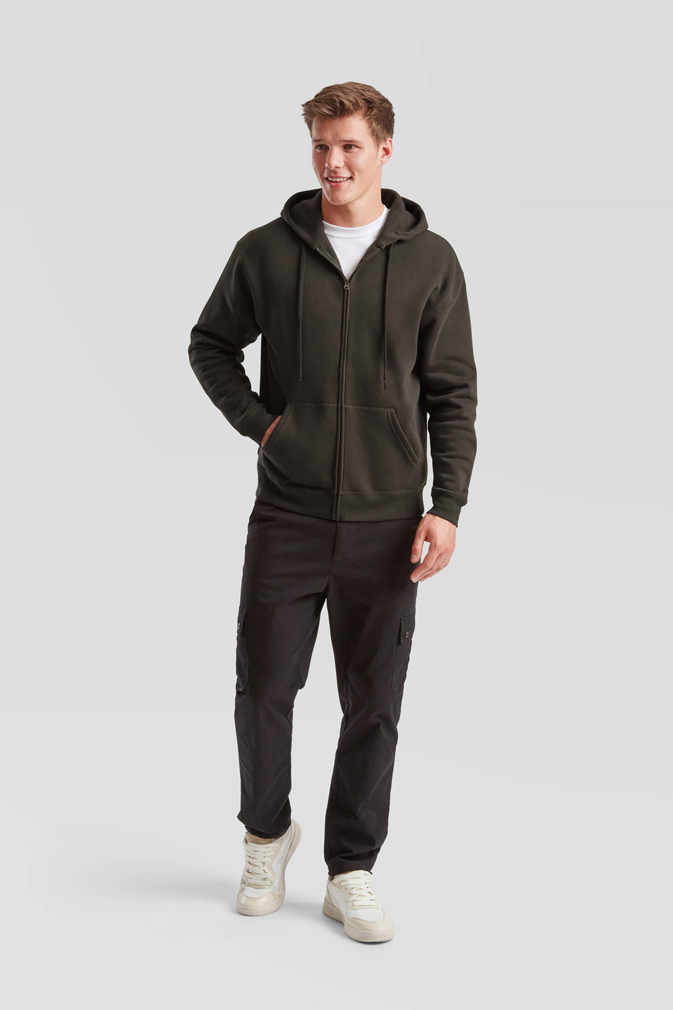 Grey Men&#039;s Hoodie Premium Fruit of the Loom