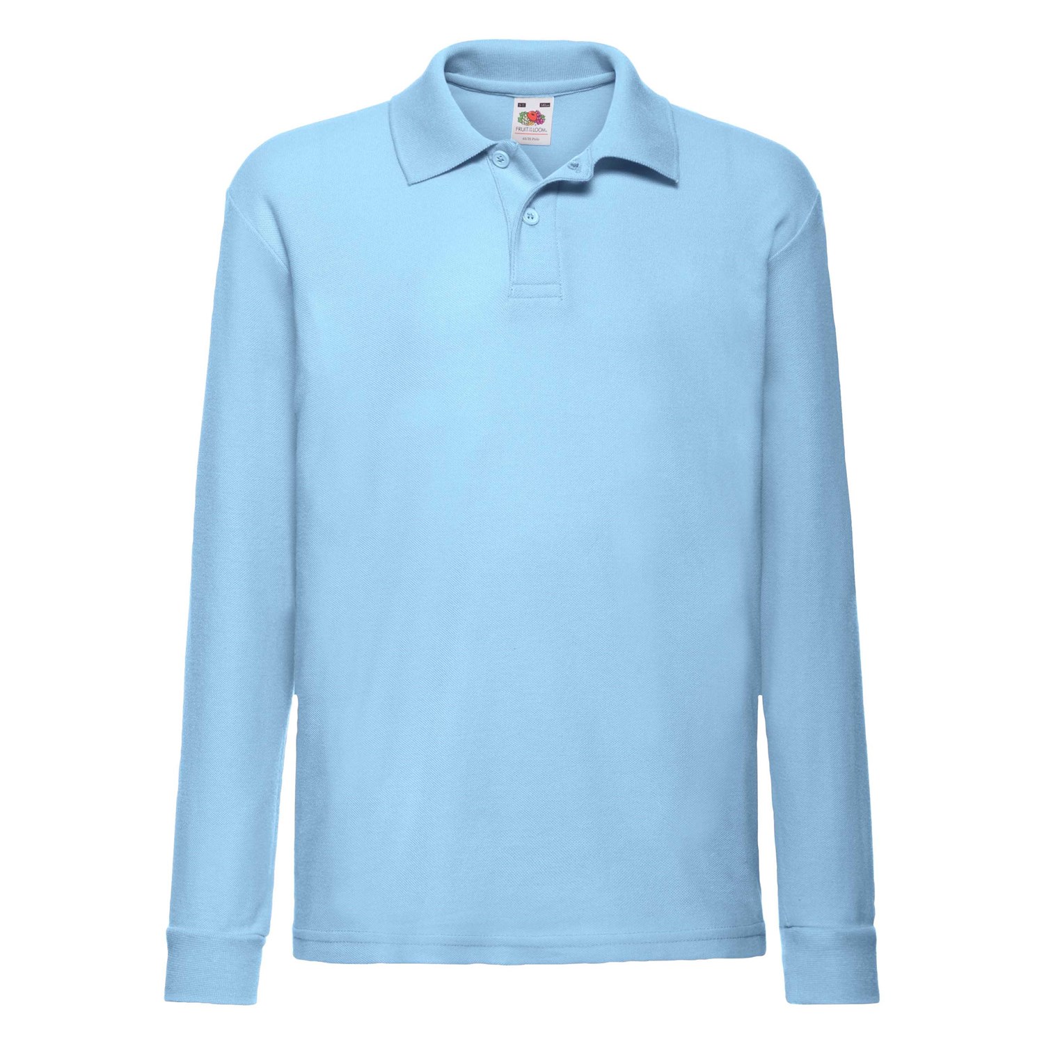 Blue Long Sleeve Polo Shirt Fruit of the Loom