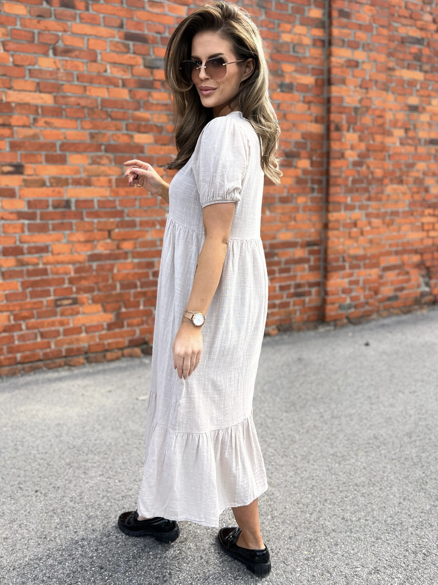 Beige dress Och Bella BI-25504.beige