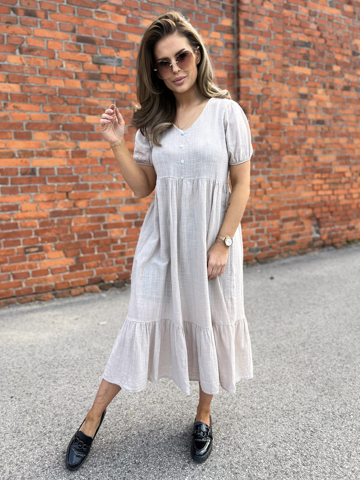 Beige dress Och Bella BI-25504.beige