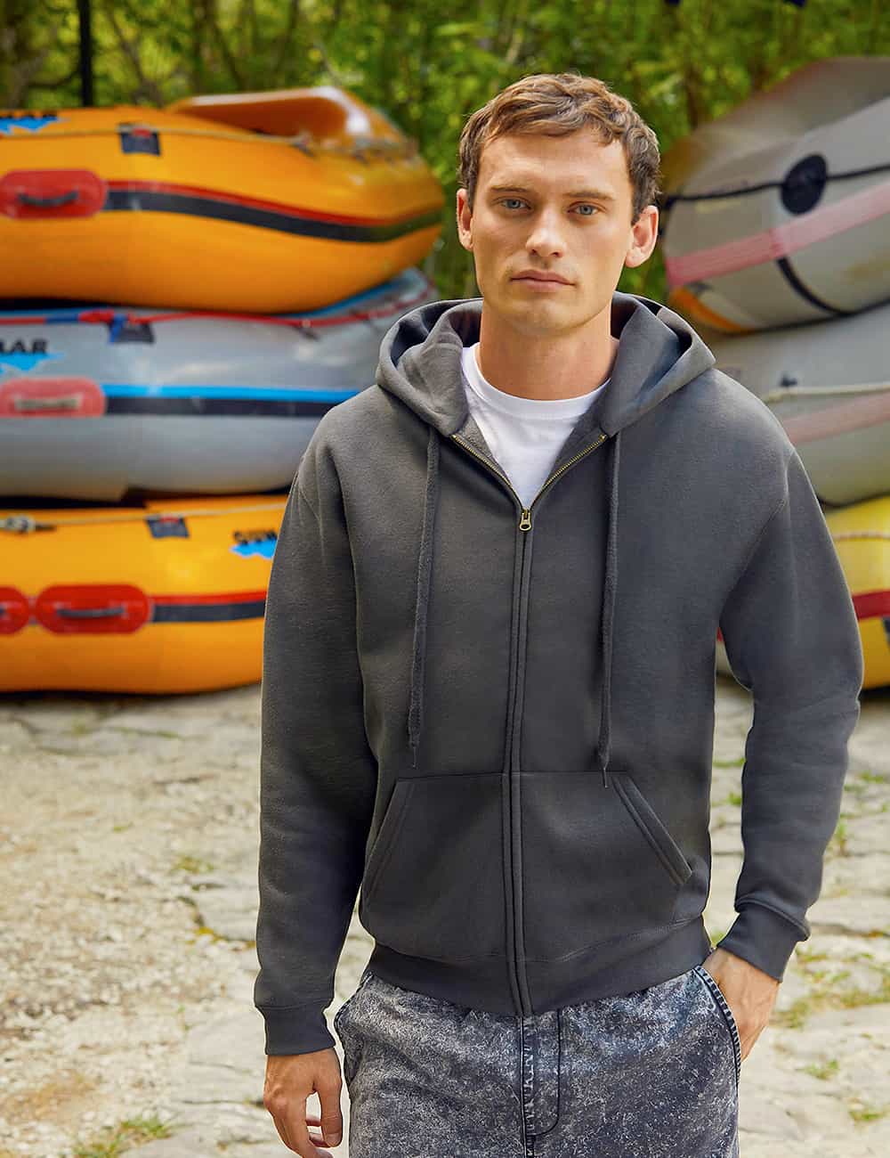 Grey Men&#039;s Hoodie Premium Fruit of the Loom