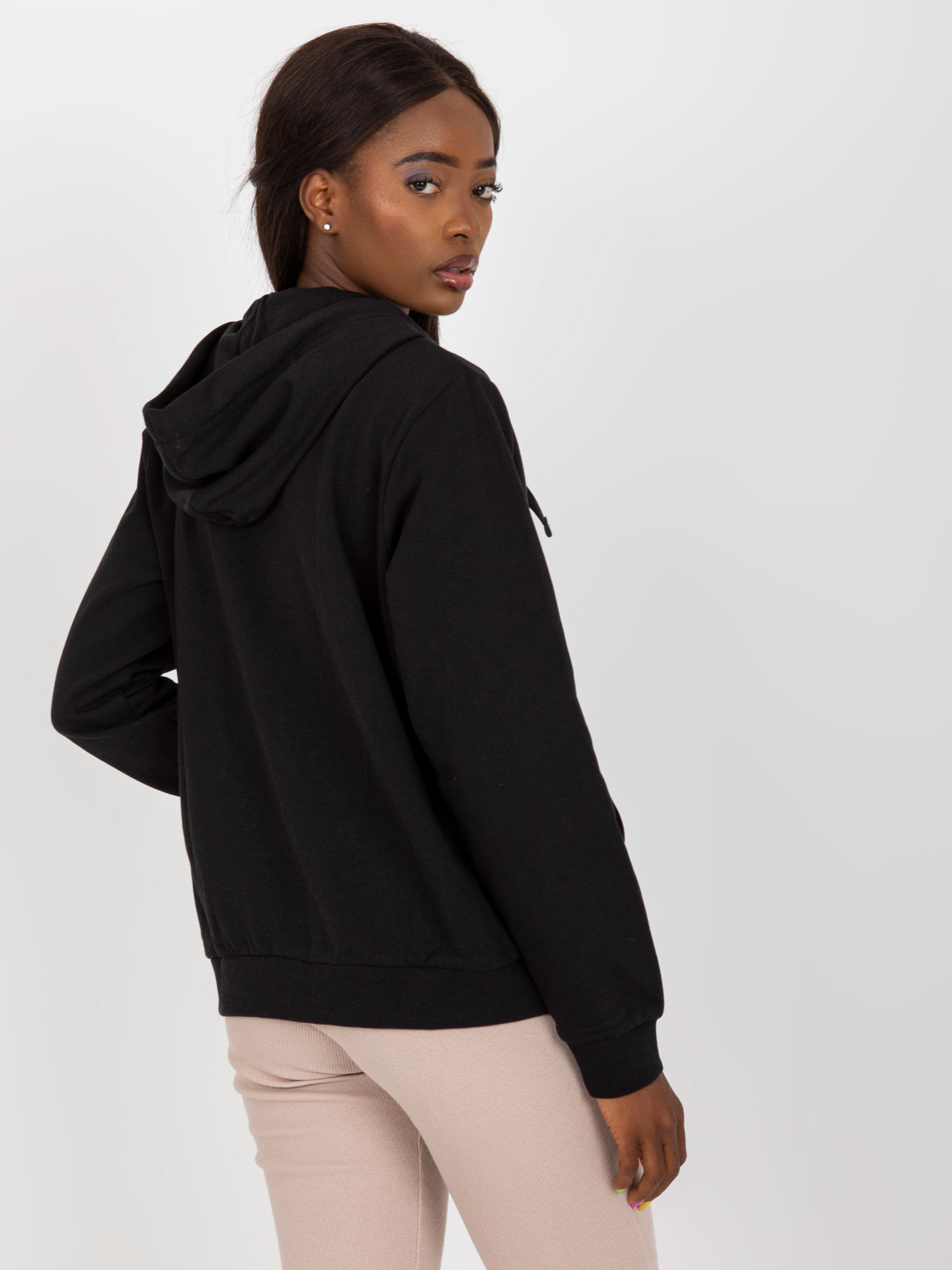 Black zip-up hoodie with pockets
