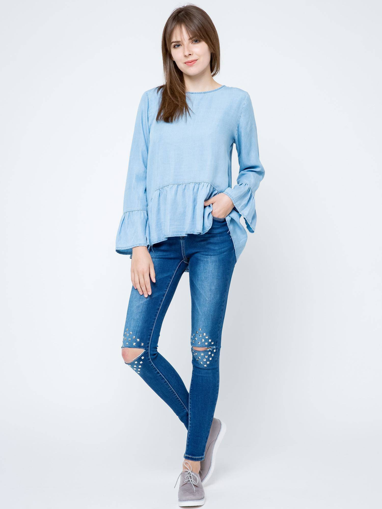 Blouse Euphora a'la jeans fastened with buttons at the back blue