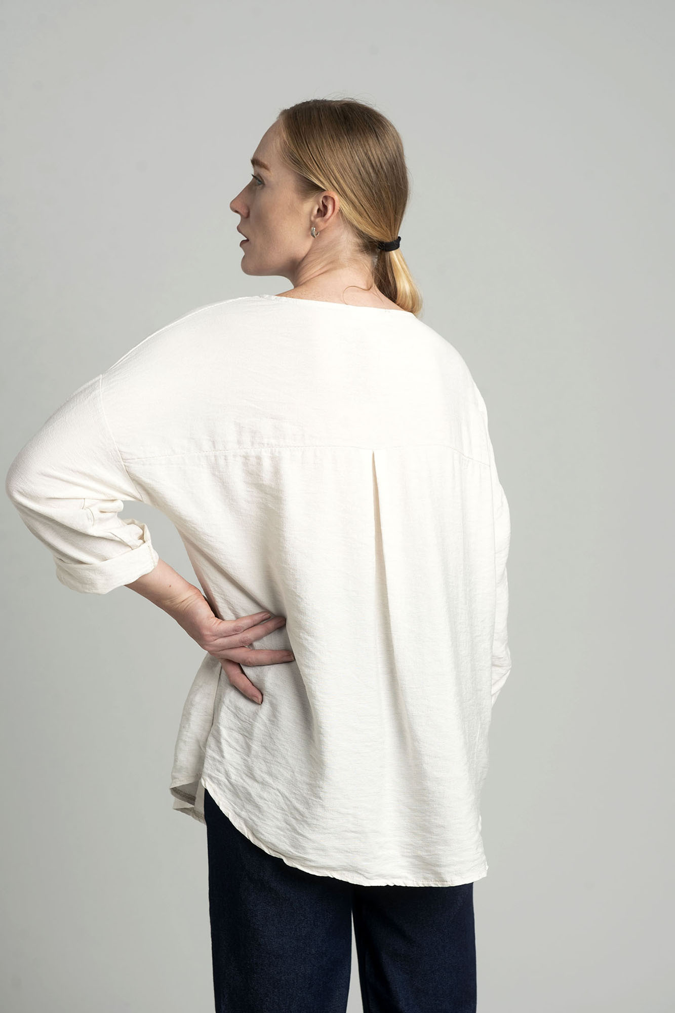 Ecru blouse with gold print