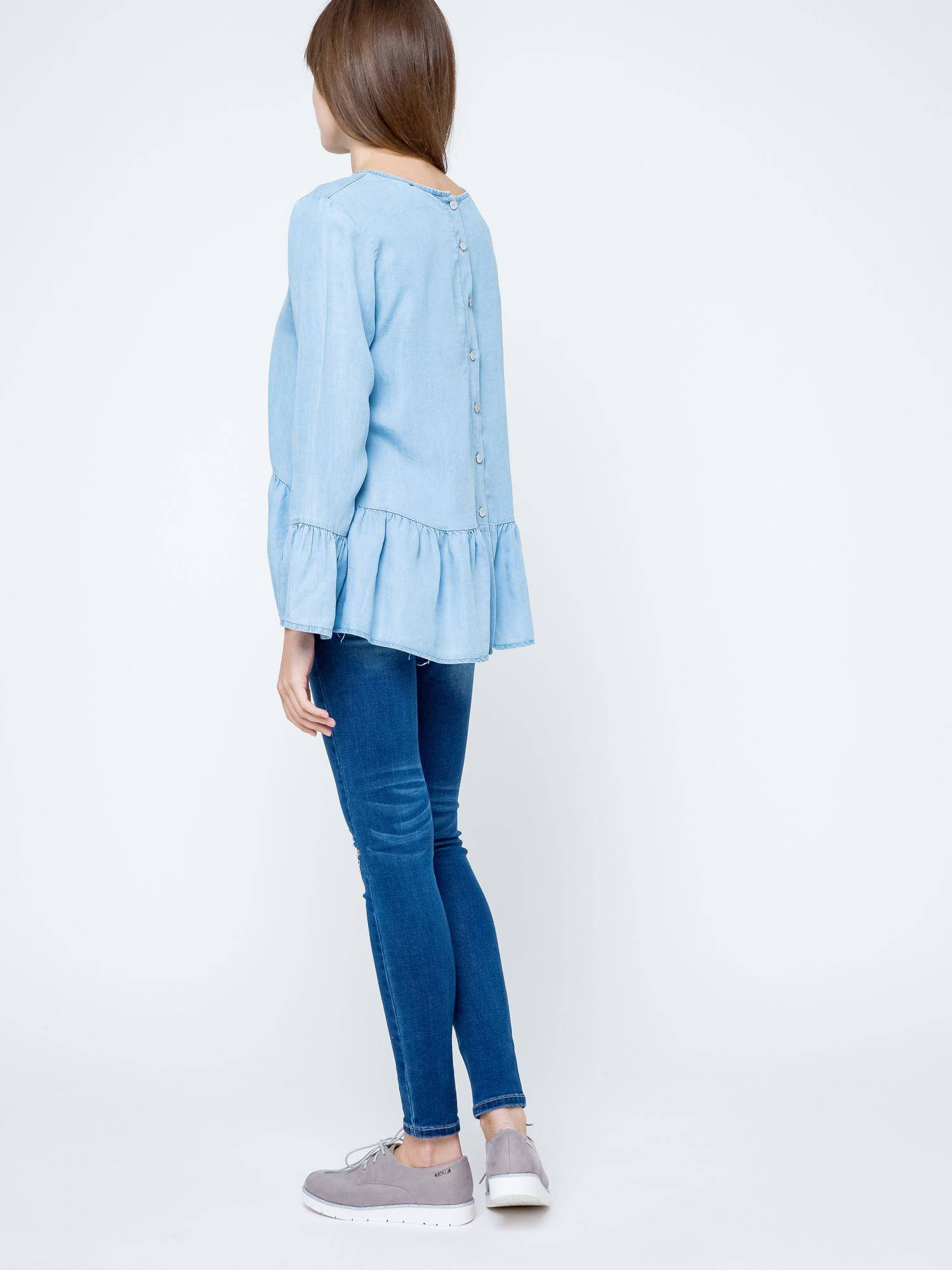 Blouse Euphora a'la jeans fastened with buttons at the back blue