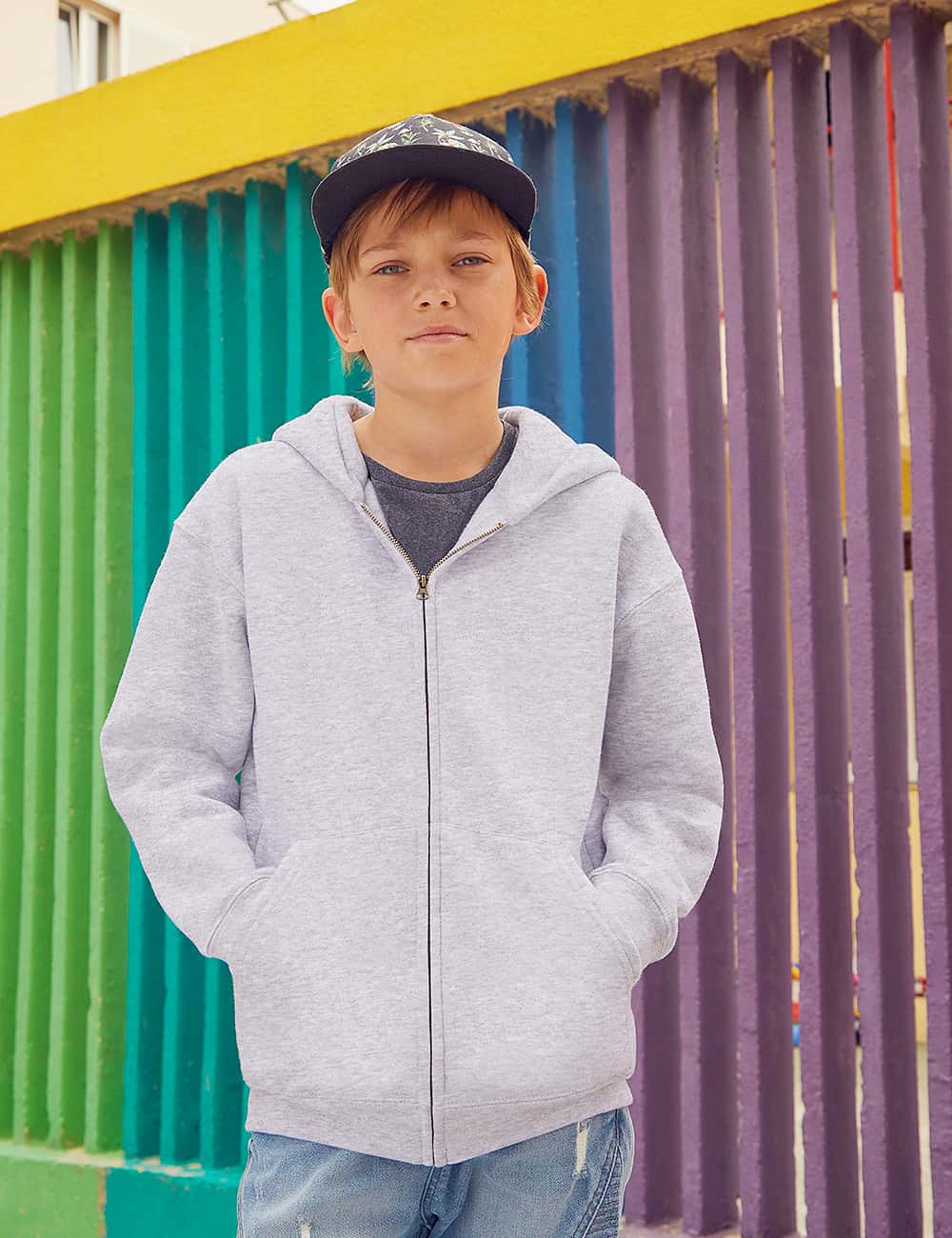 Szara bluza dziecięca z kapturem Zip Through Hooded Sweat Fruit of the Loom