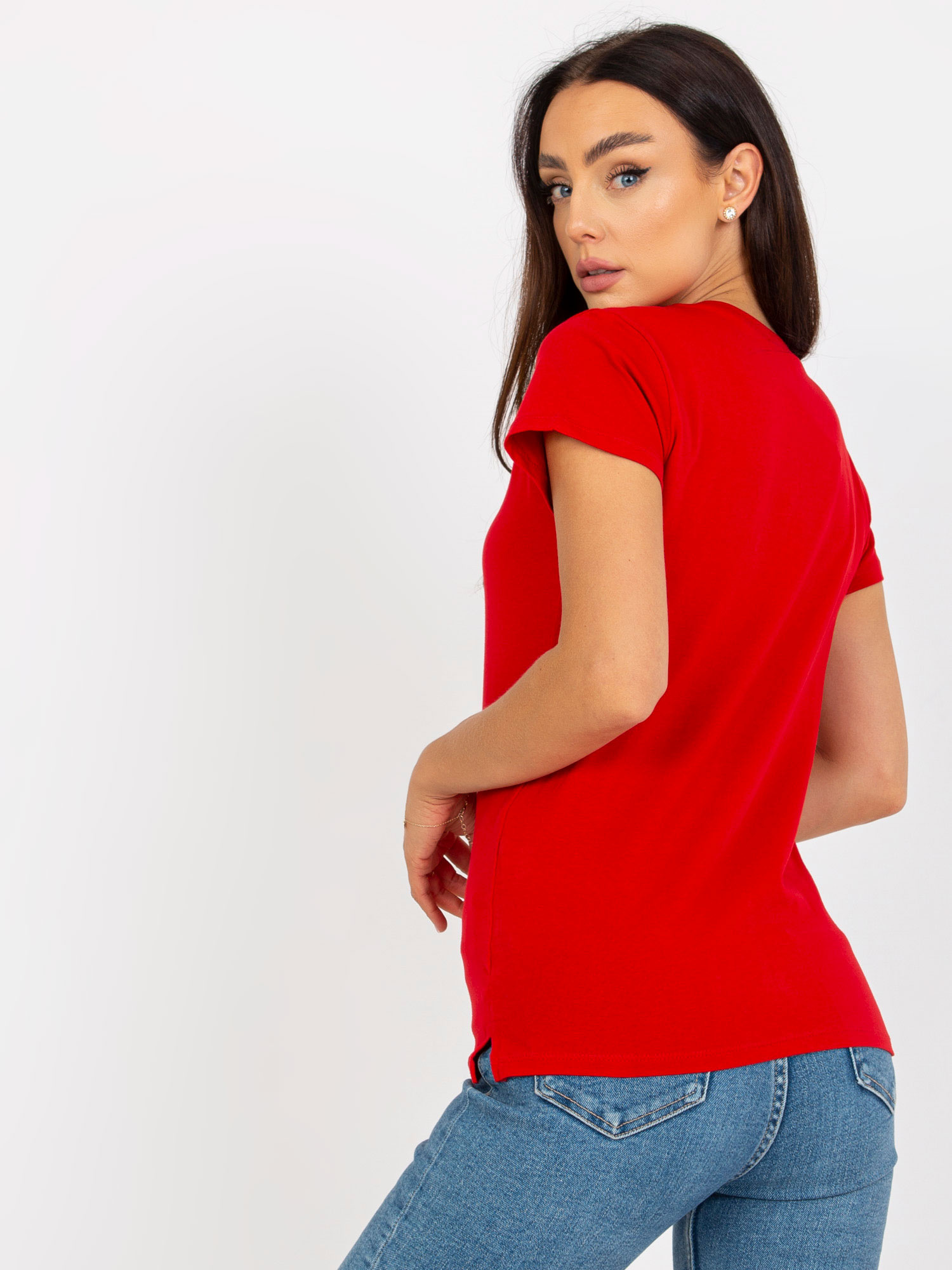 Red cotton v-neck t-shirt