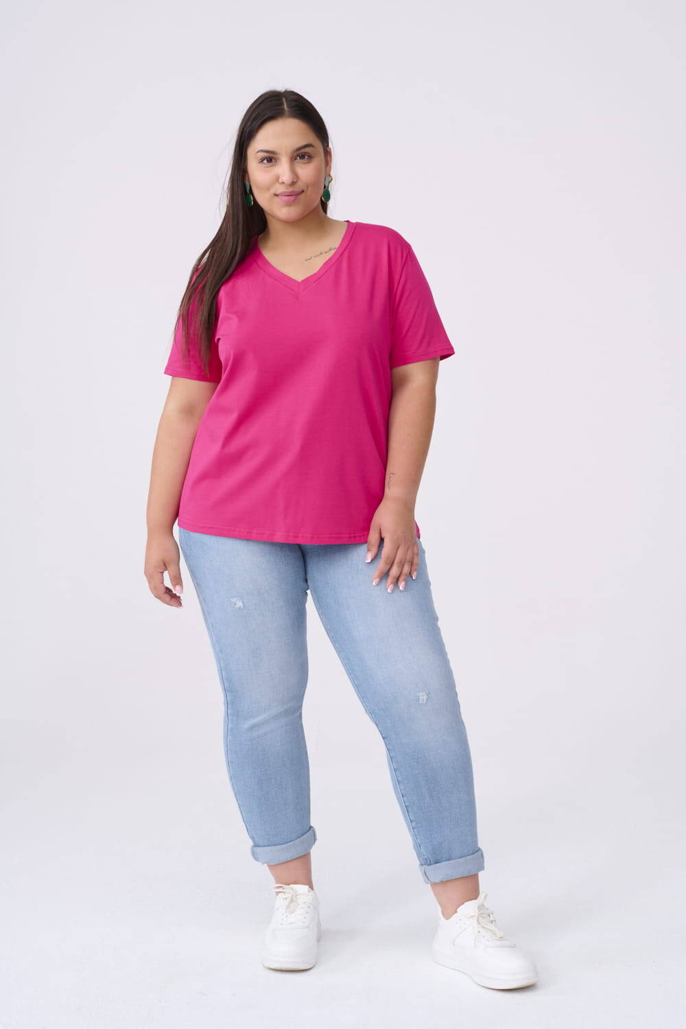 Raspberry V-neck blouse Blue Shadow
