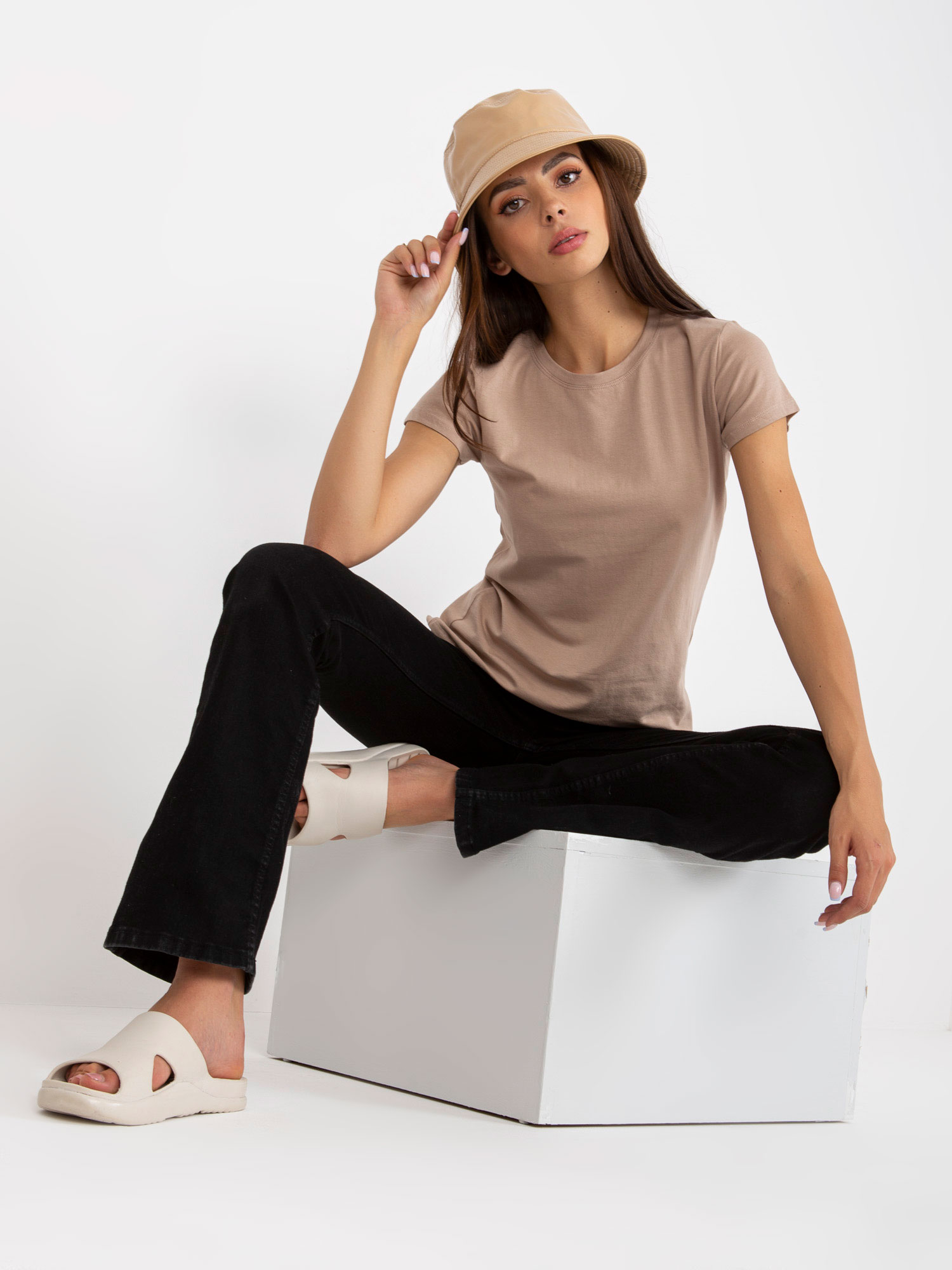 Beige cotton womens t-shirt BASIC
