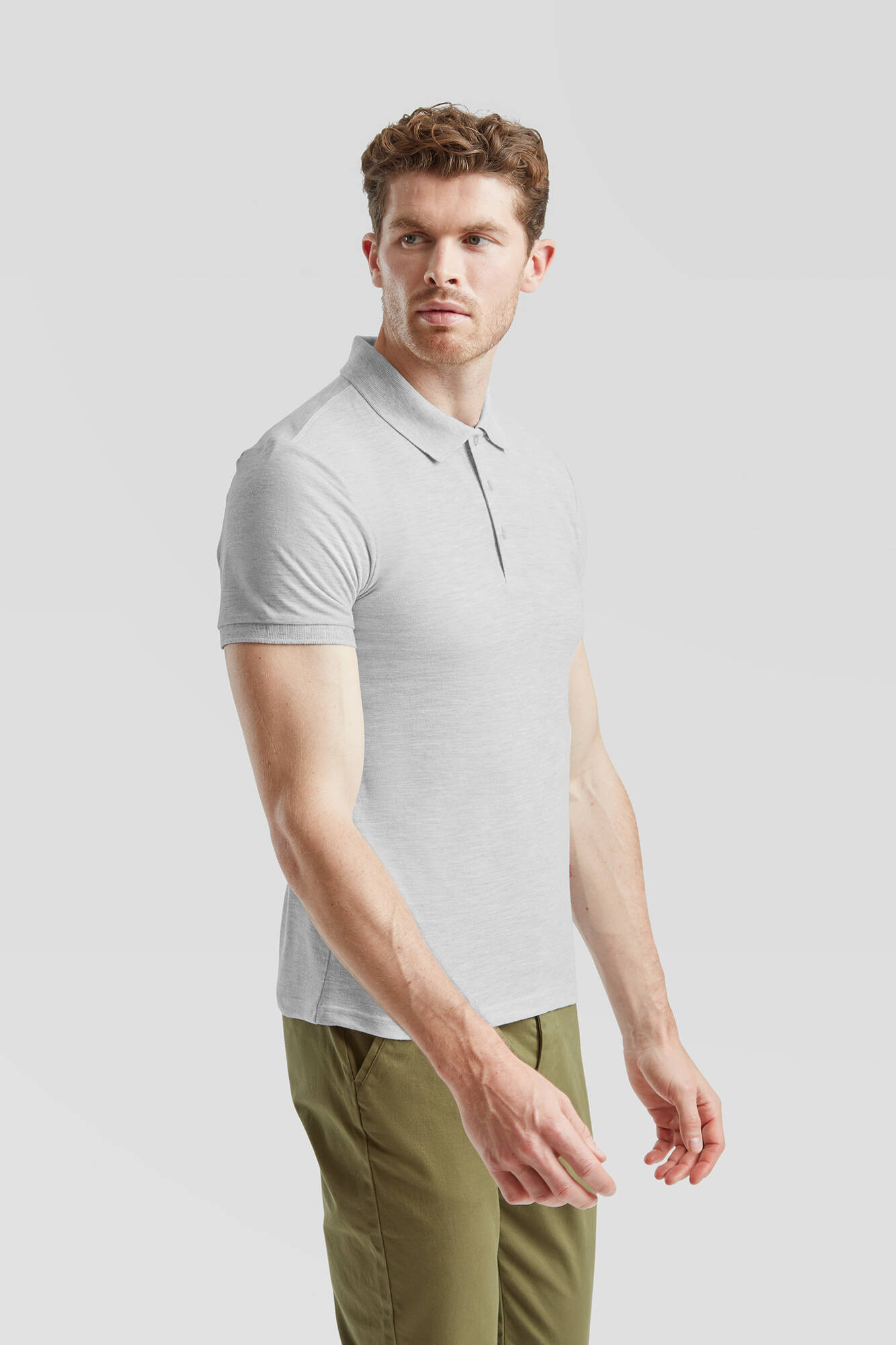 Light Grey Men's Polo Shirt Tailored Fit Friut of the Loom