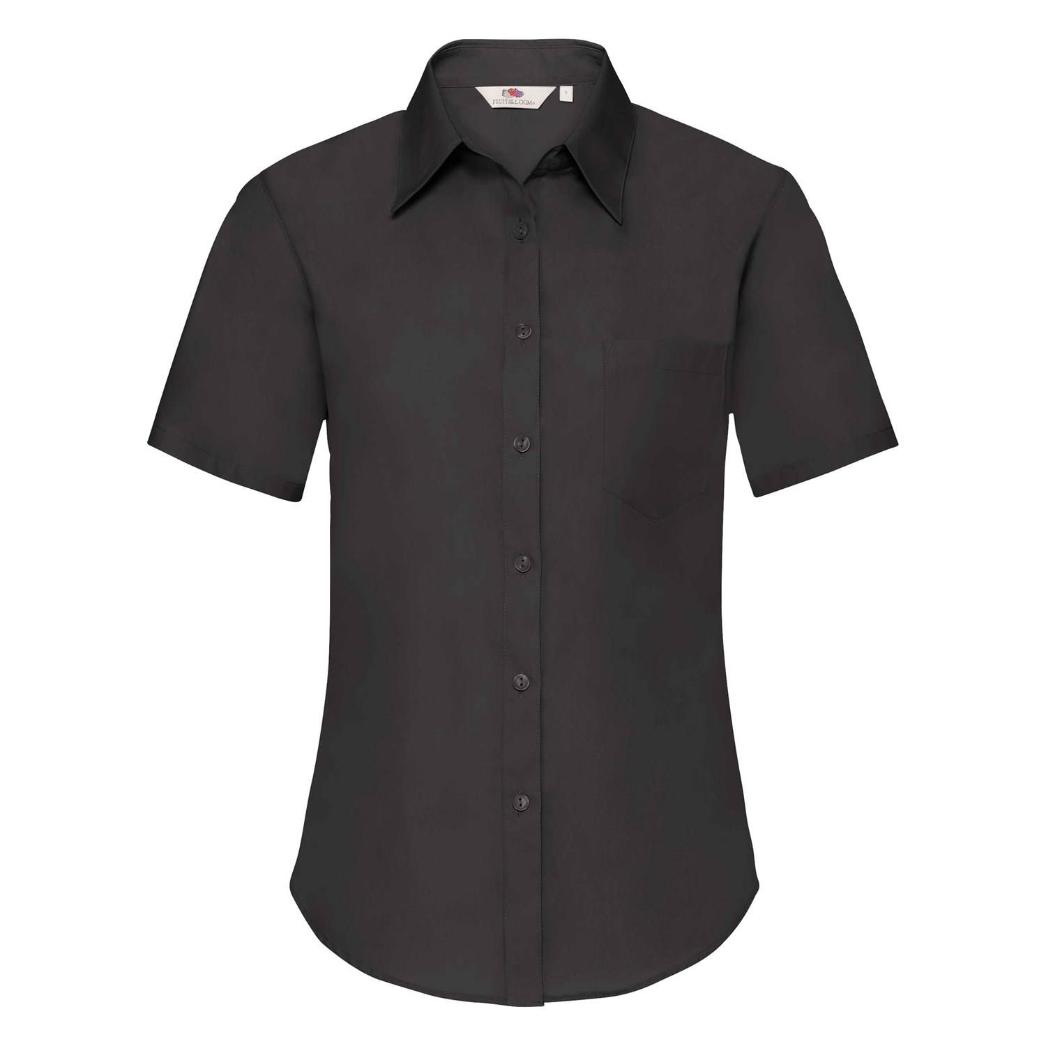 Levně Black Poplin Shirt With Short Sleeves Fruit Of The Loom