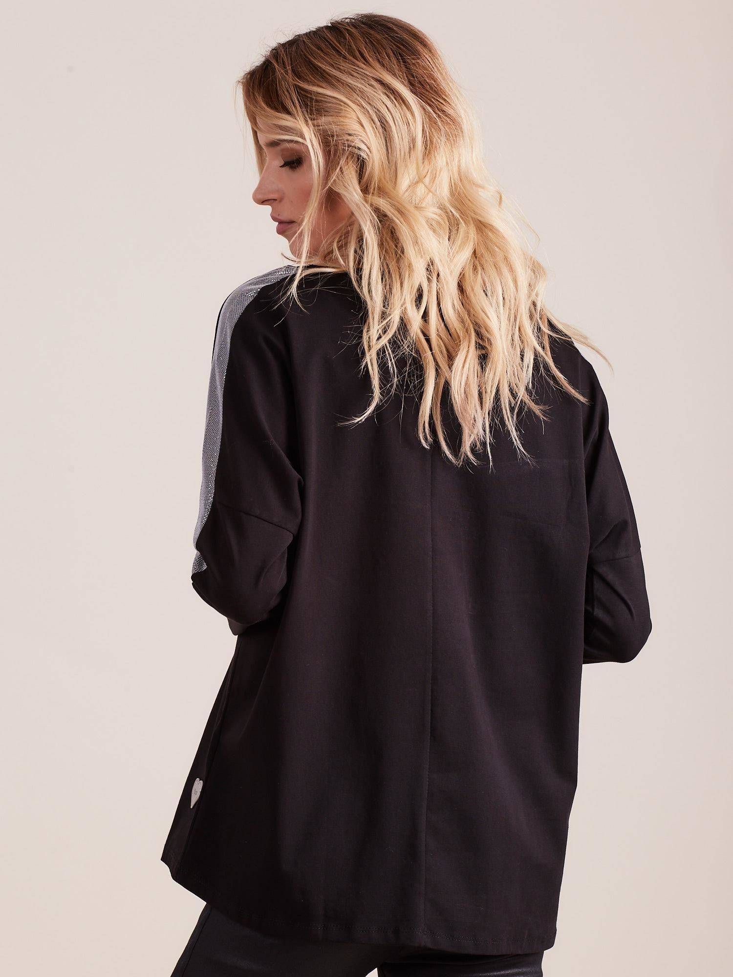 Wide-cut blouse with decorative pocket, black