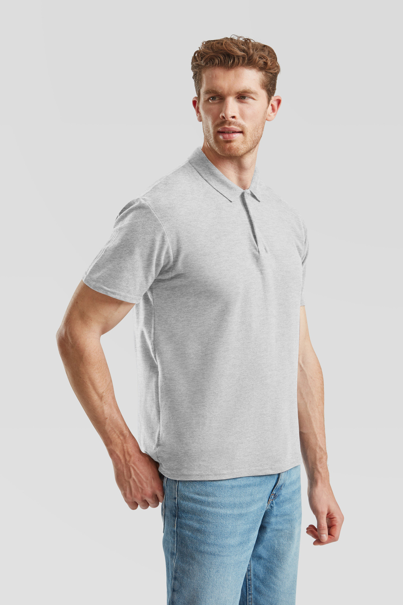 Light Grey Men's Polo Shirt Original Polo Friut of the Loom
