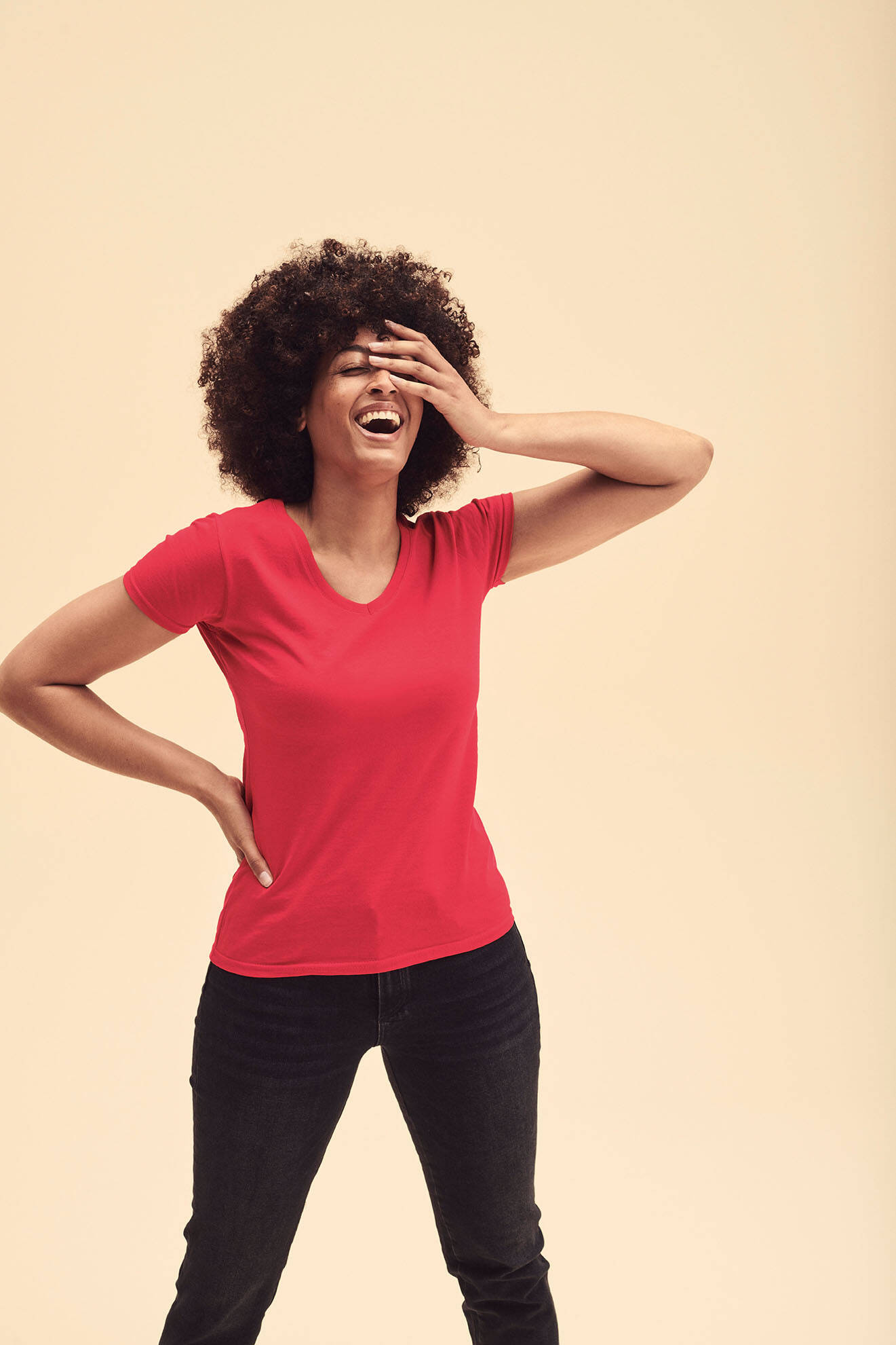 Red v-neck Valueweight Fruit of the Loom