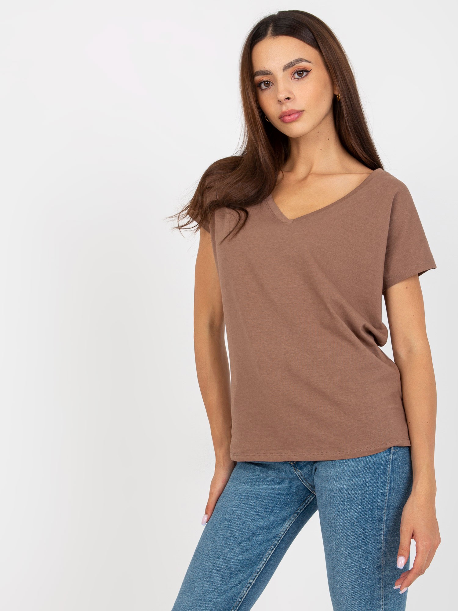 Cappuccino cotton v-neck t-shirt BASIC