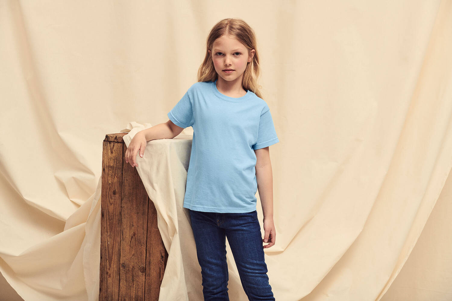 Blue T-shirt for Children Original Fruit of the Loom