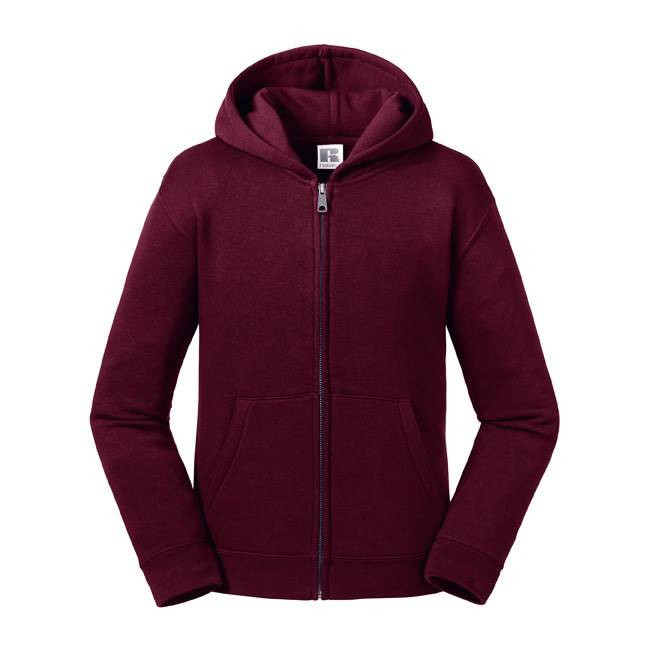 Burgundy children&#039;s sweatshirt with hood and zipper Authentic Russell