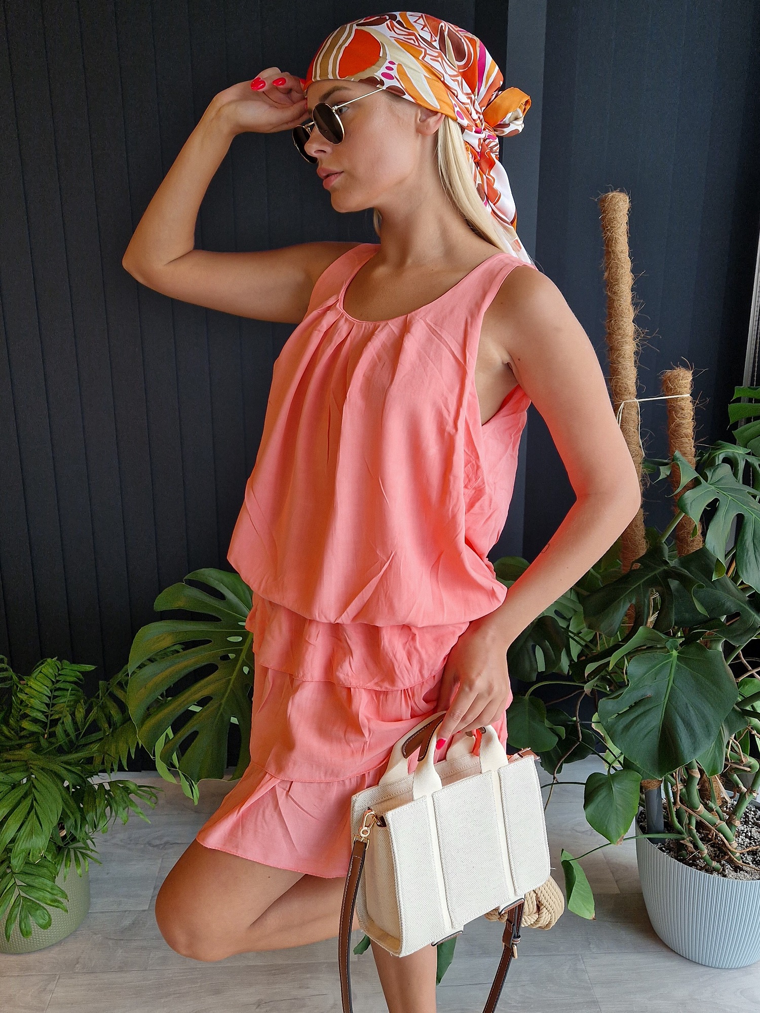 Coral Strap Mini Dress Och Bella