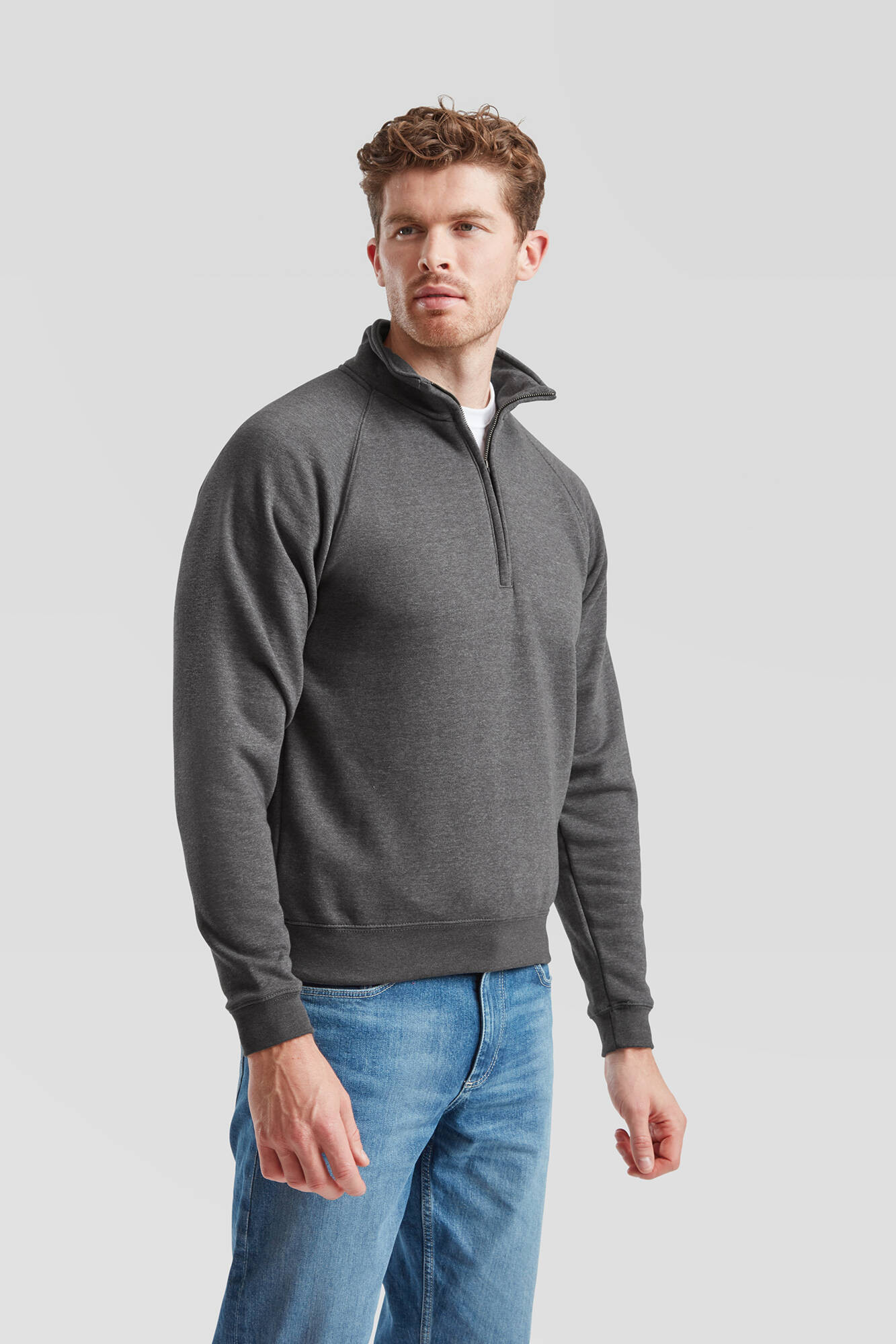 Grey Men's Sweatshirt Zip Neck Sweat Fruit of the Loom