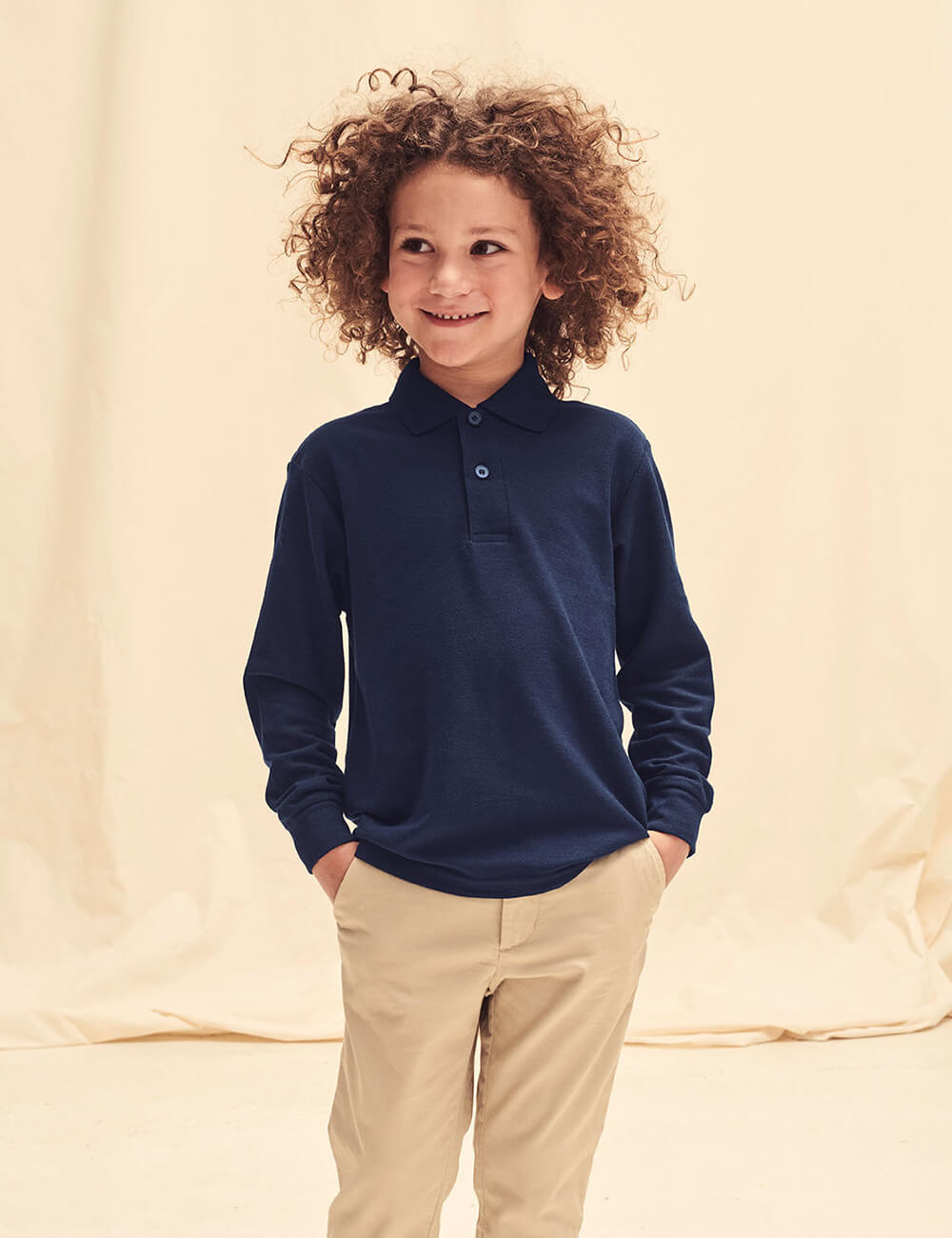 Navy blue long sleeve polo shirt Fruit of the Loom
