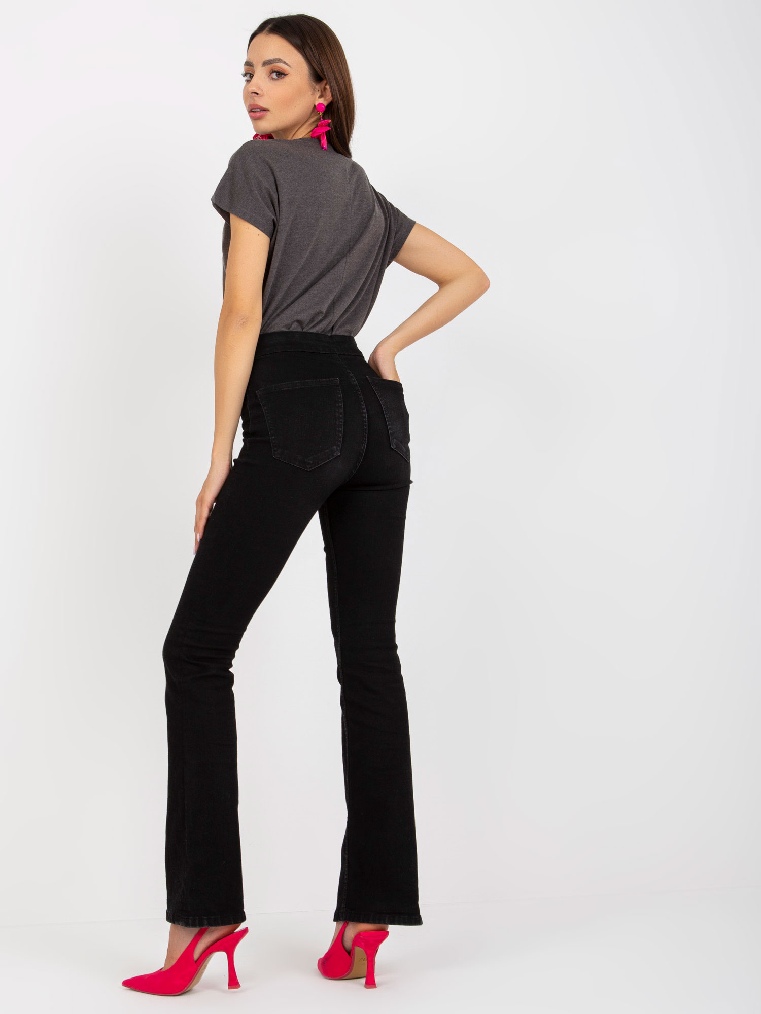 Dark gray cotton V-neck t-shirt BASIC