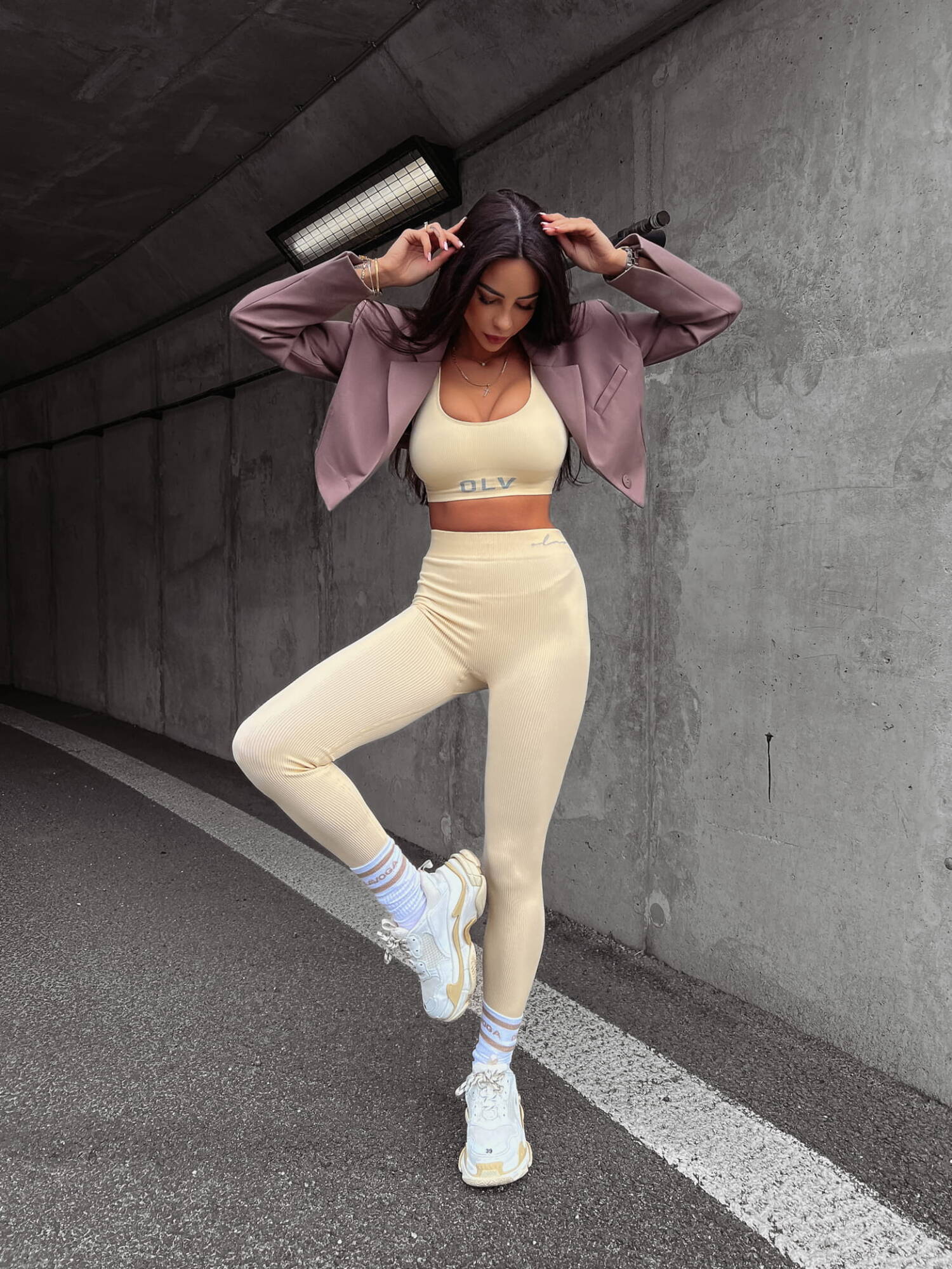 Beige leggings CLASIC 2023 OLAVOGA