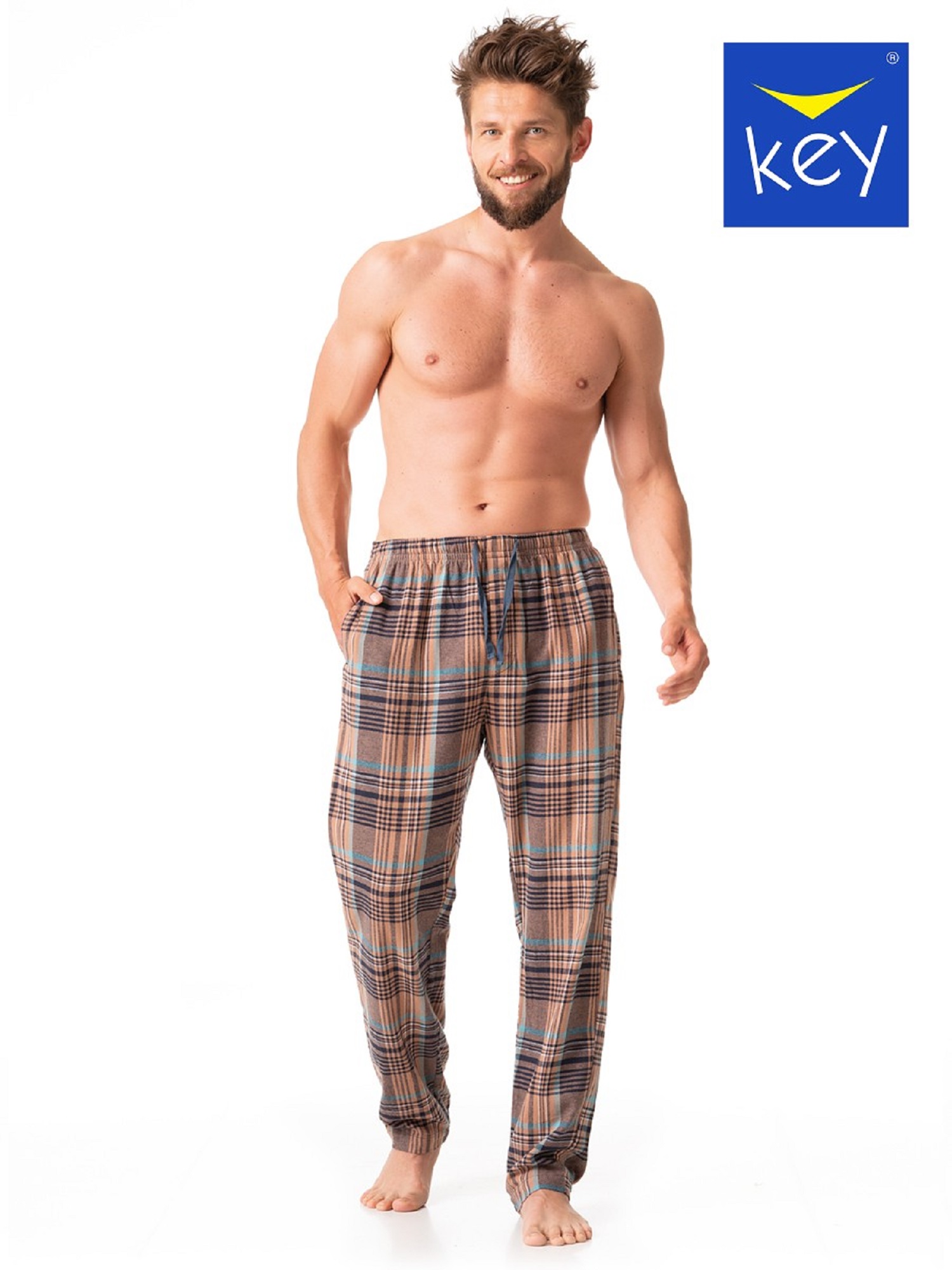 Levně Pyjama pants Key MHT 421 B23 Flannel M-2XL brown