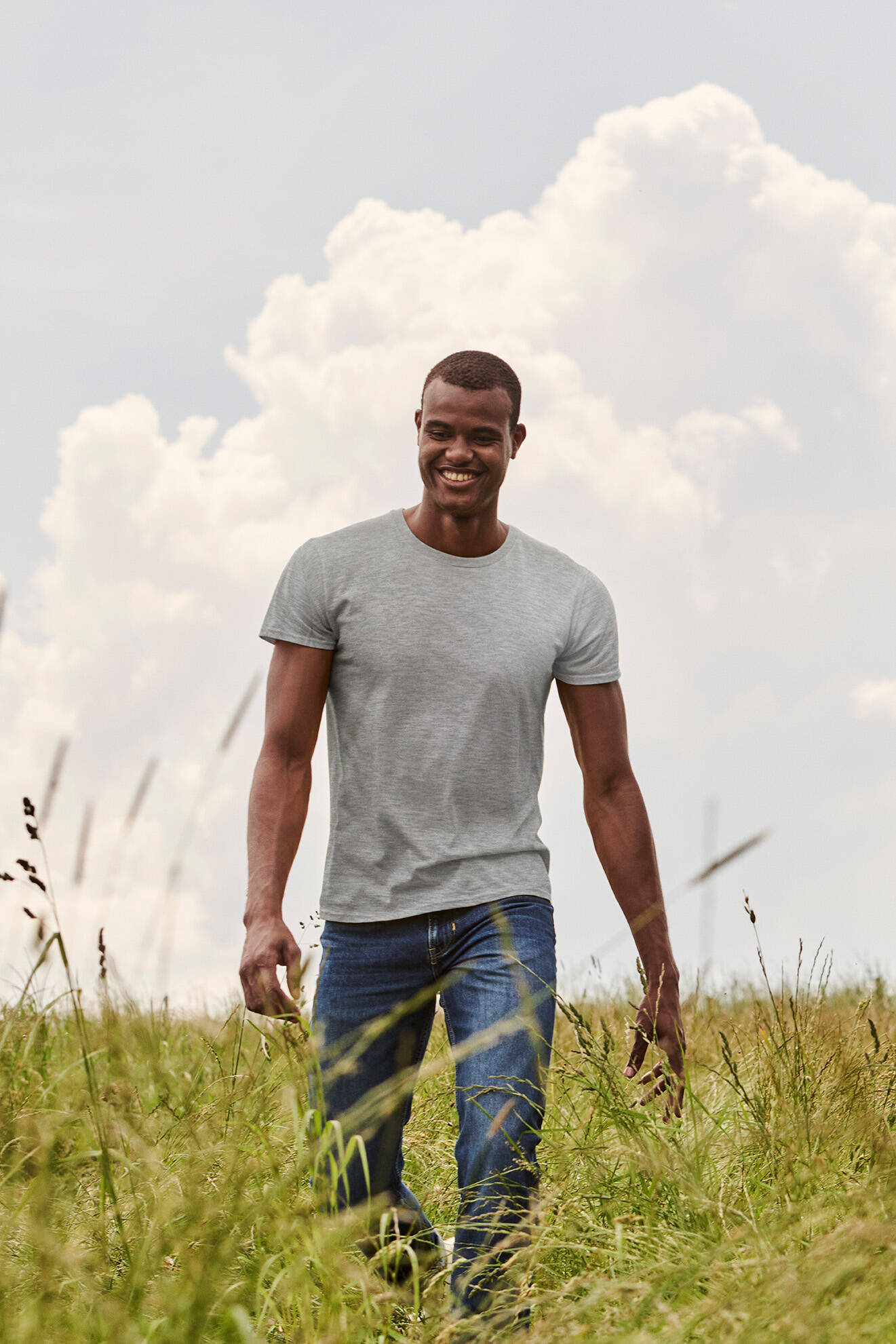 Grey Iconic Combed Cotton T-shirt Fruit of the Loom