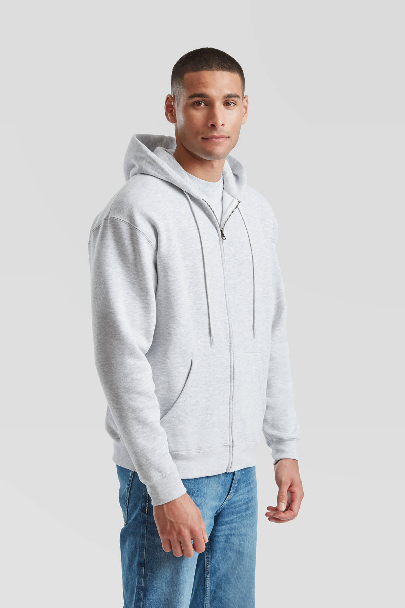 Light grey men&#039;s hoodie Premium Fruit of the Loom