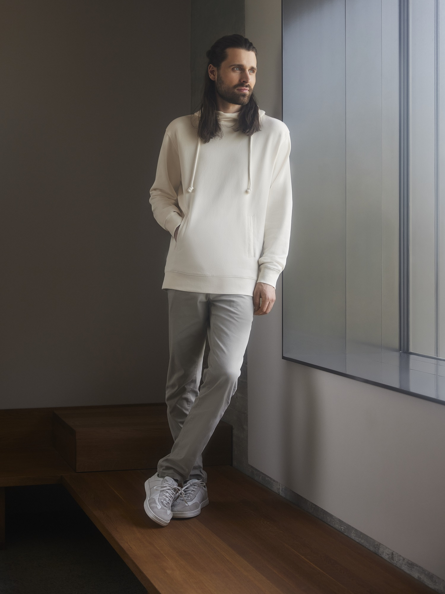 Ecru Sweatshirt Unisex Pure Organic High Collar Hooded Sweat Russell