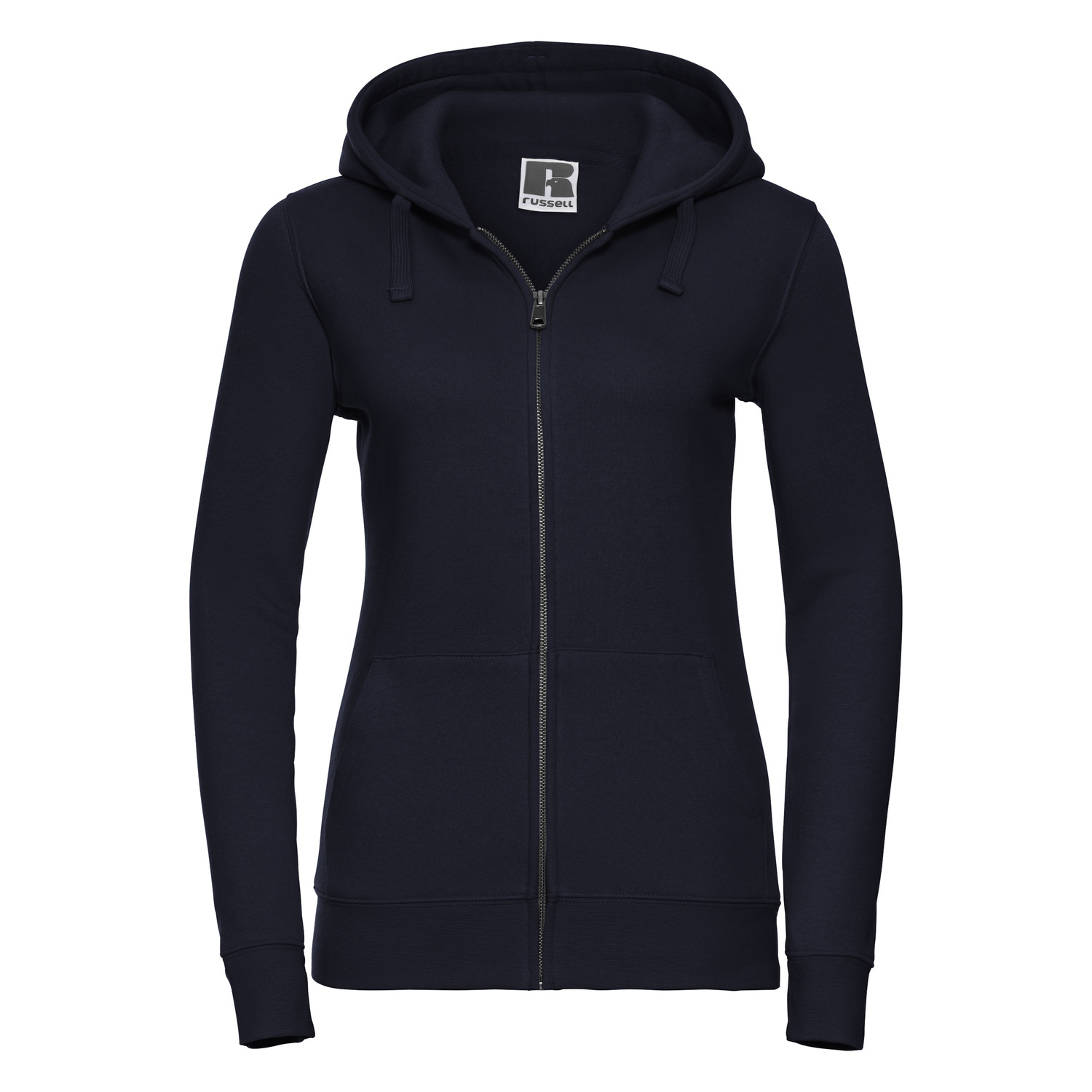 Navy blue women&#039;s sweatshirt with hood and zipper Authentic Russell