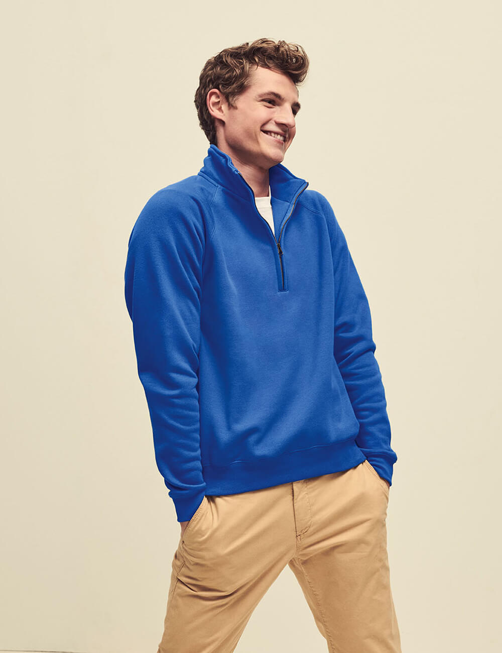 Blue Men&#039;s Sweatshirt Zip Neck Sweat Fruit of the Loom