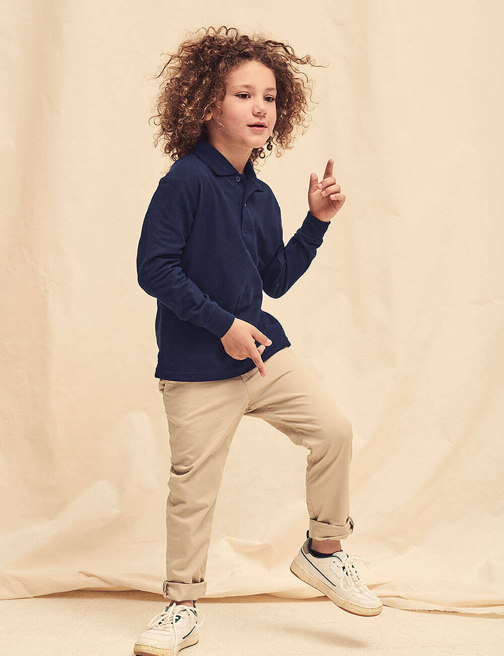 Navy blue long sleeve polo shirt Fruit of the Loom