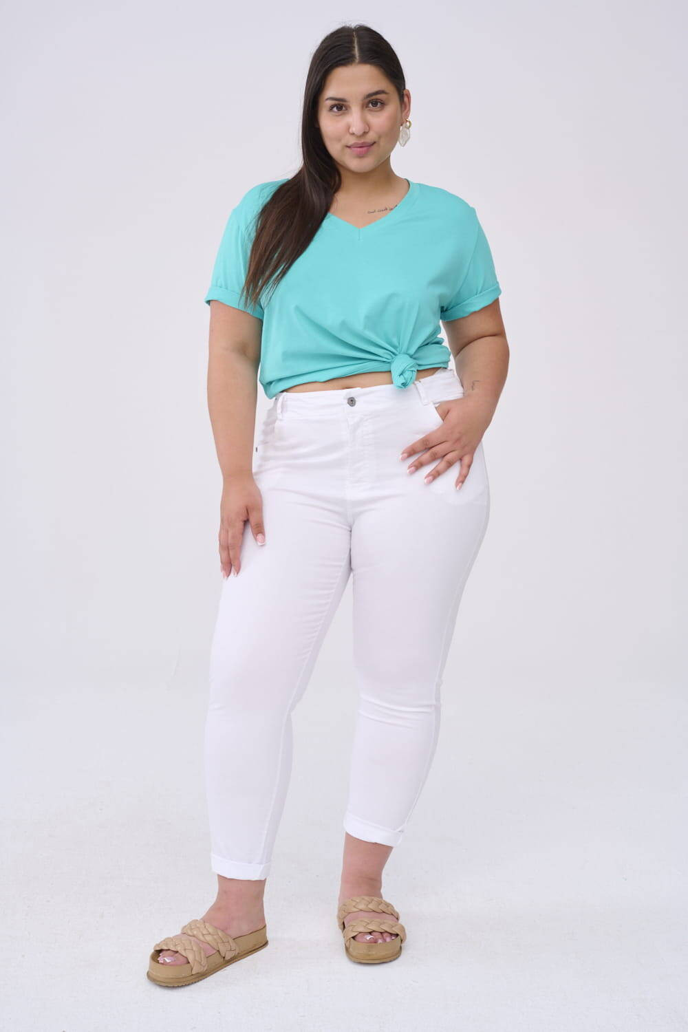 Turquoise V-neck blouse Blue Shadow