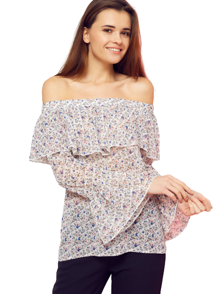Floral blouse with carmen neckline Cocomore Boutiqe white