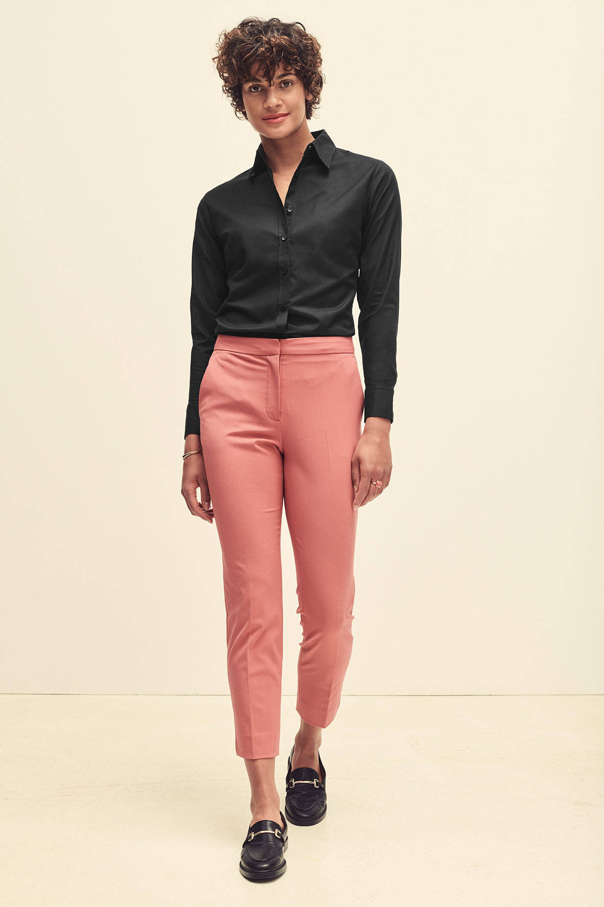 Black lady-fit shirt classic Oxford Fruit Of The Loom