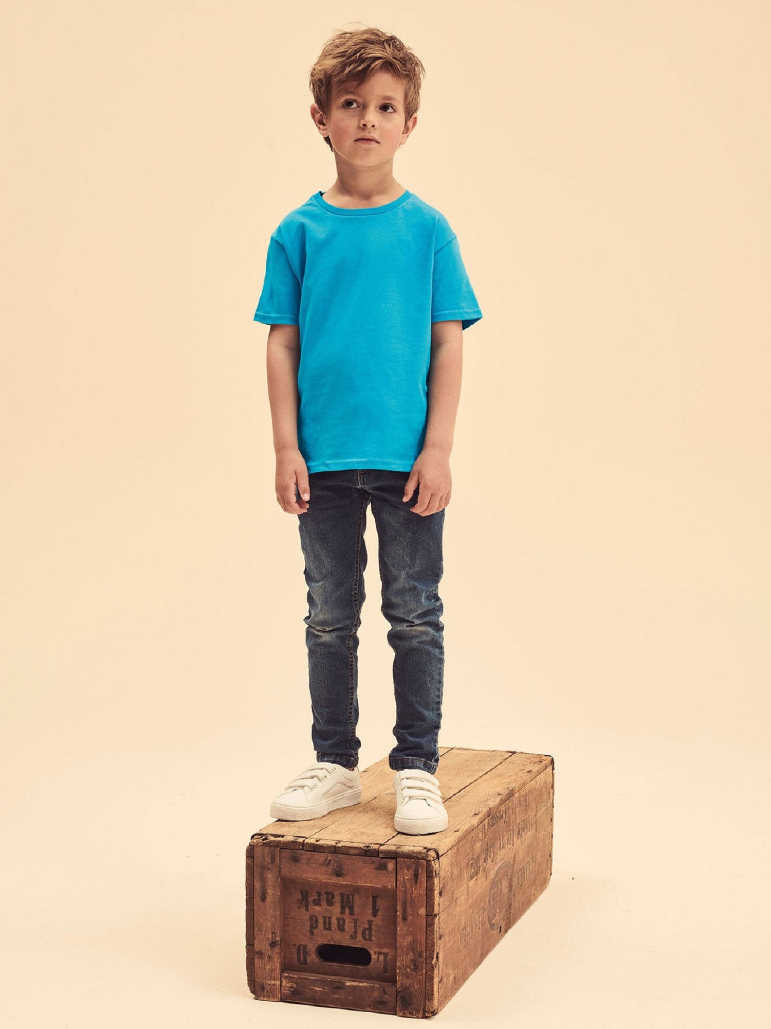 Blue childrens t-shirt in combed cotton Fruit of the Loom