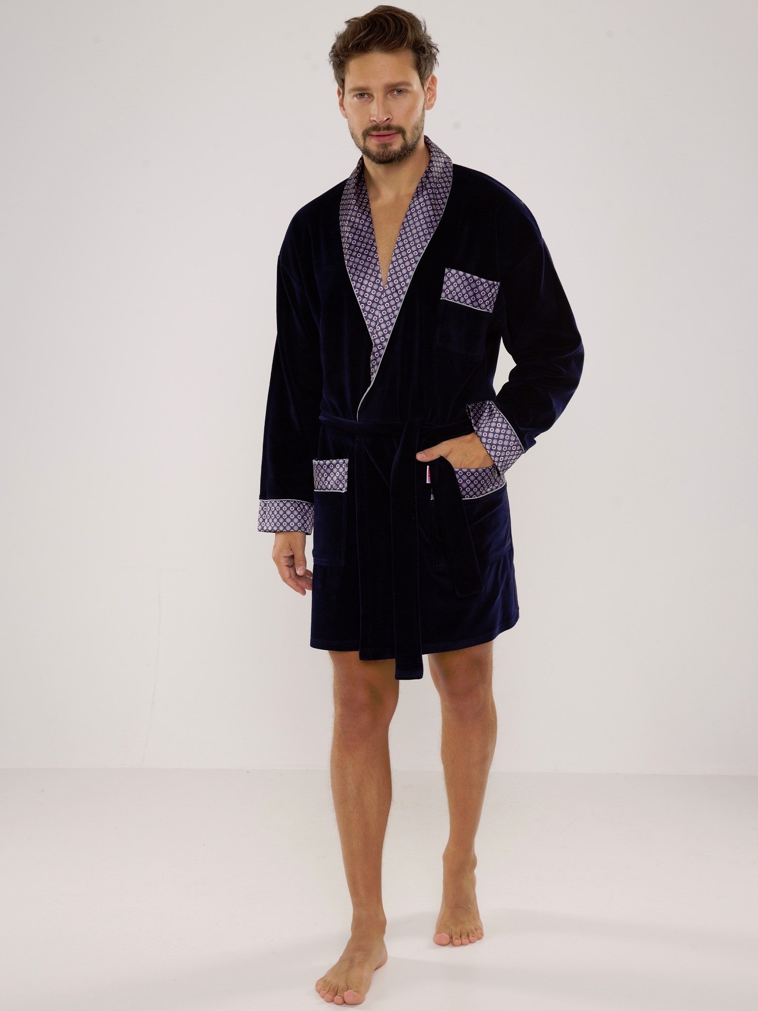 Levně Men's bathrobe De Lafense 772 Bonjour short M-2XL navy blue 042