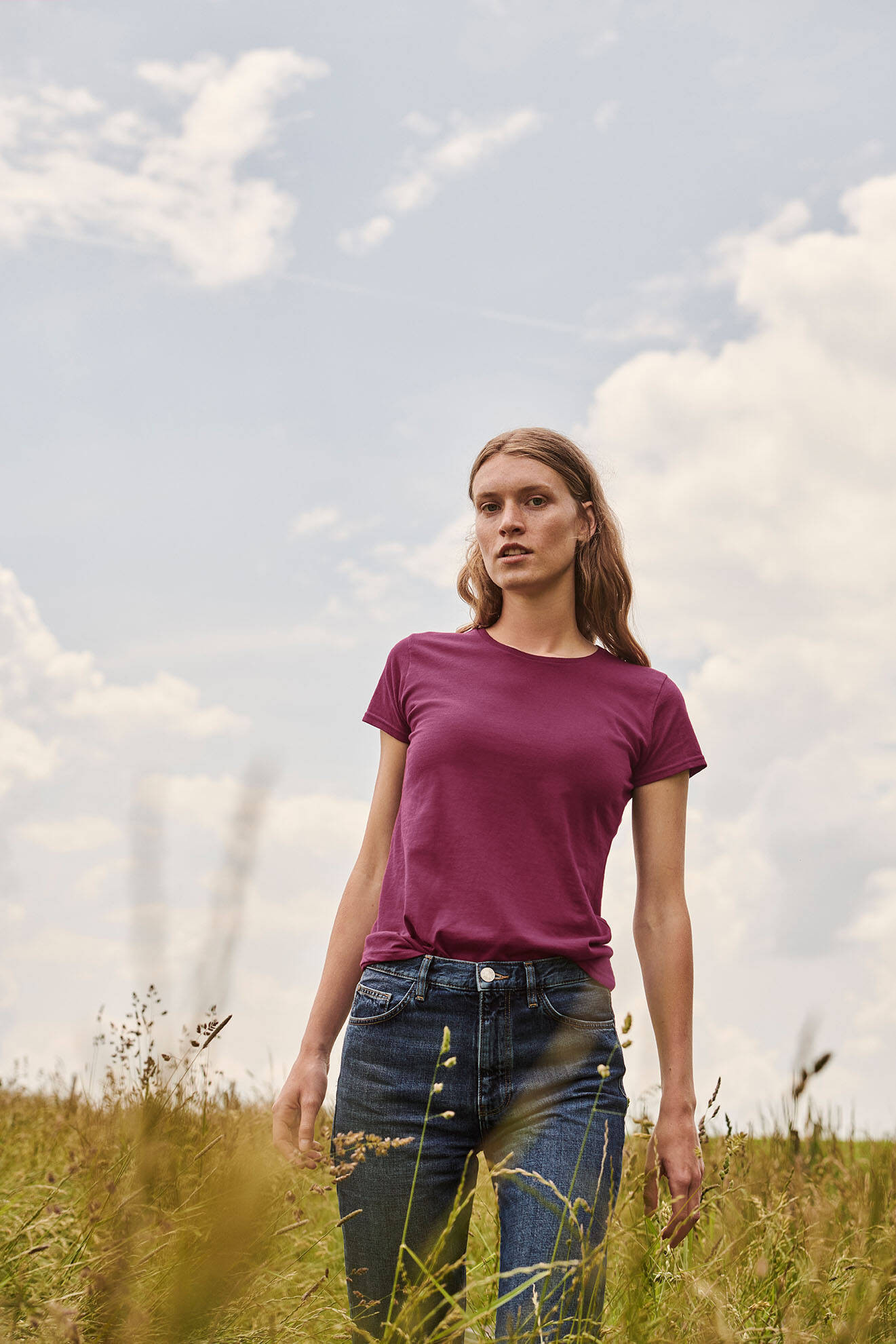 Iconic Burgundy Women's T-shirt in combed cotton Fruit of the Loom