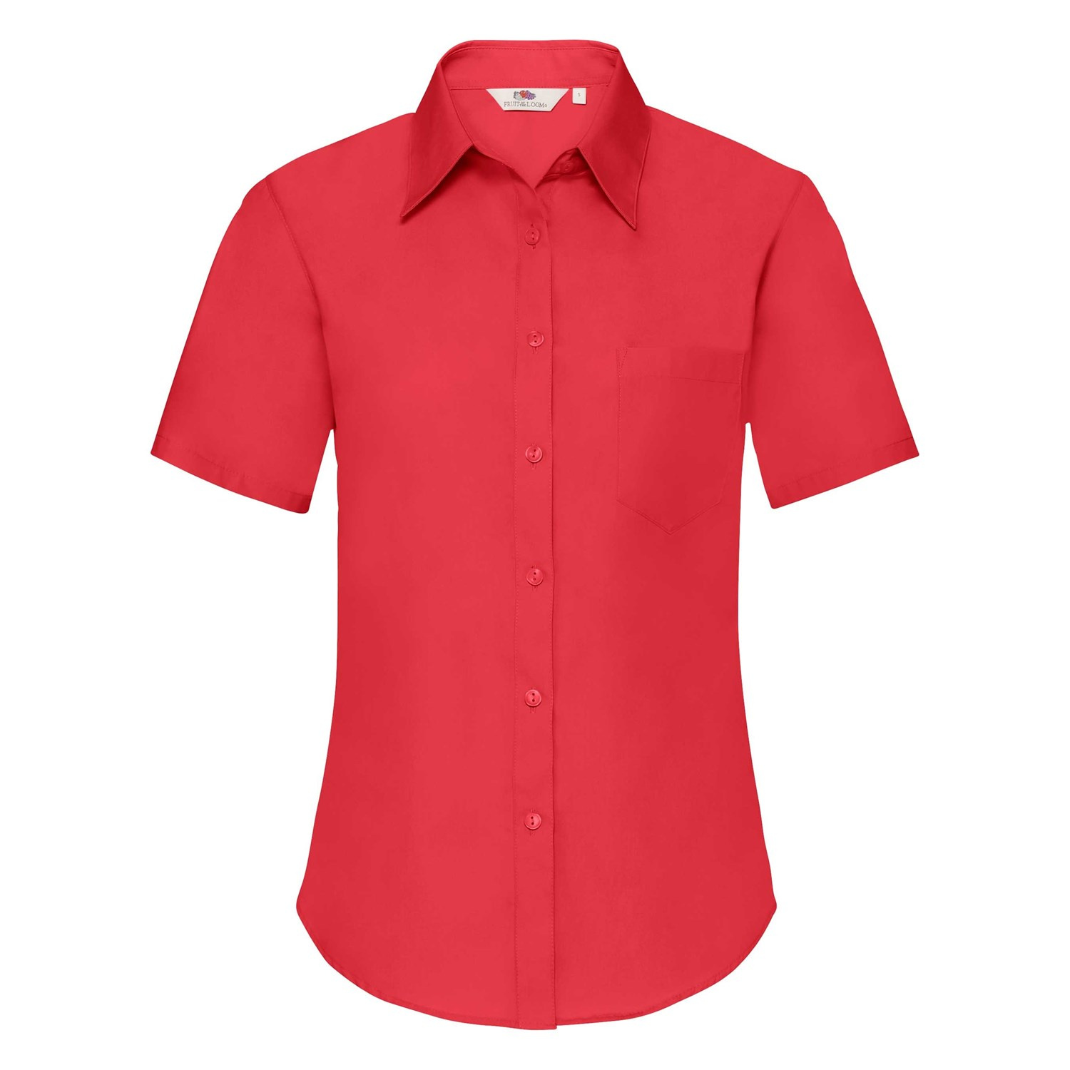 Red Poplin Shirt With Short Sleeves Fruit Of The Loom