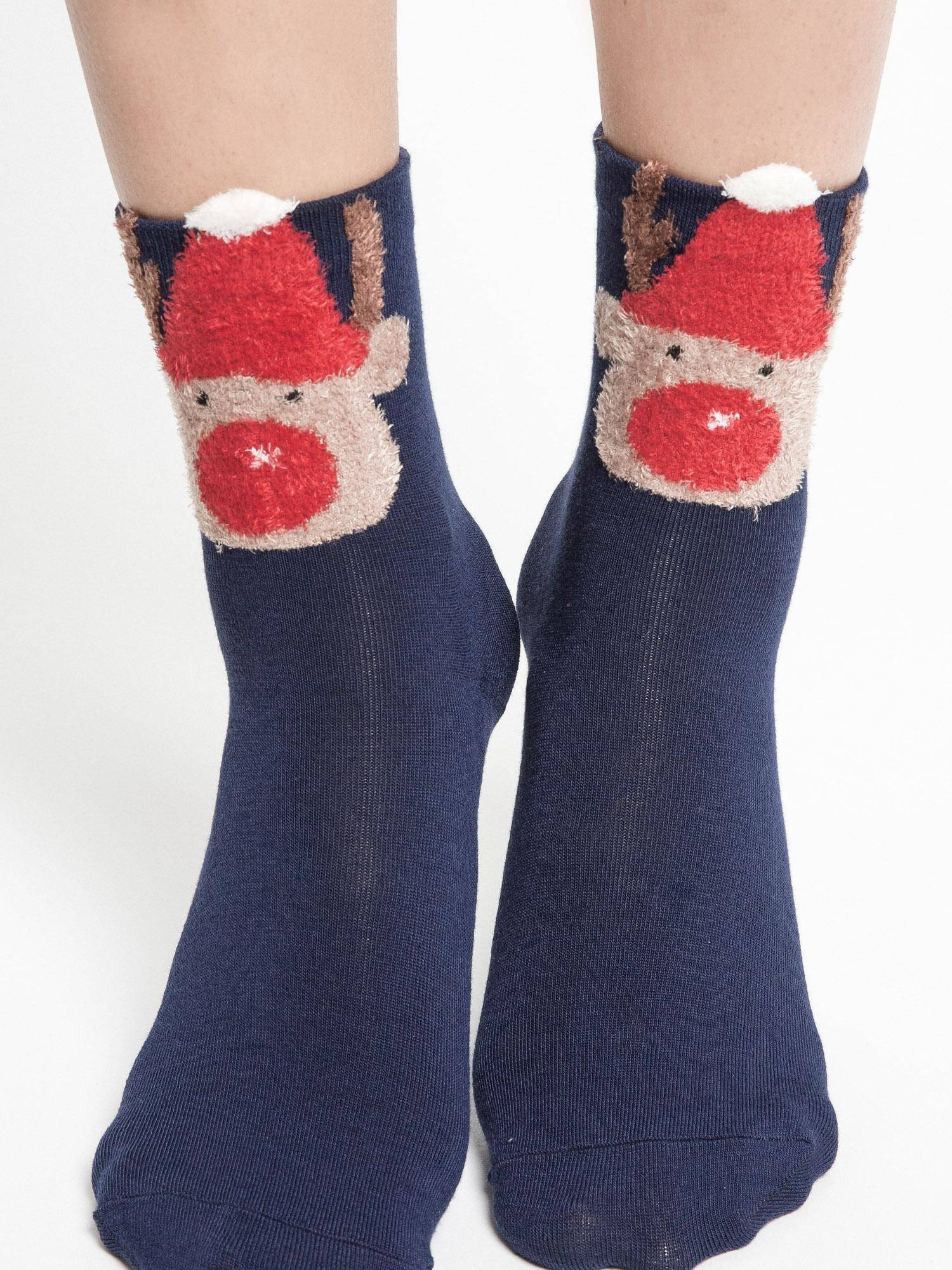 Socks with teddy bear head application navy blue